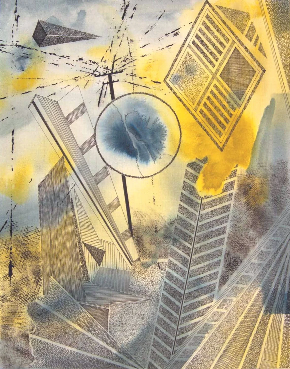 On Shaking Ground. Pen and ink on watercolor paper, 16 x 12 inches/ 40.5 x 30.5 cm. SOLD