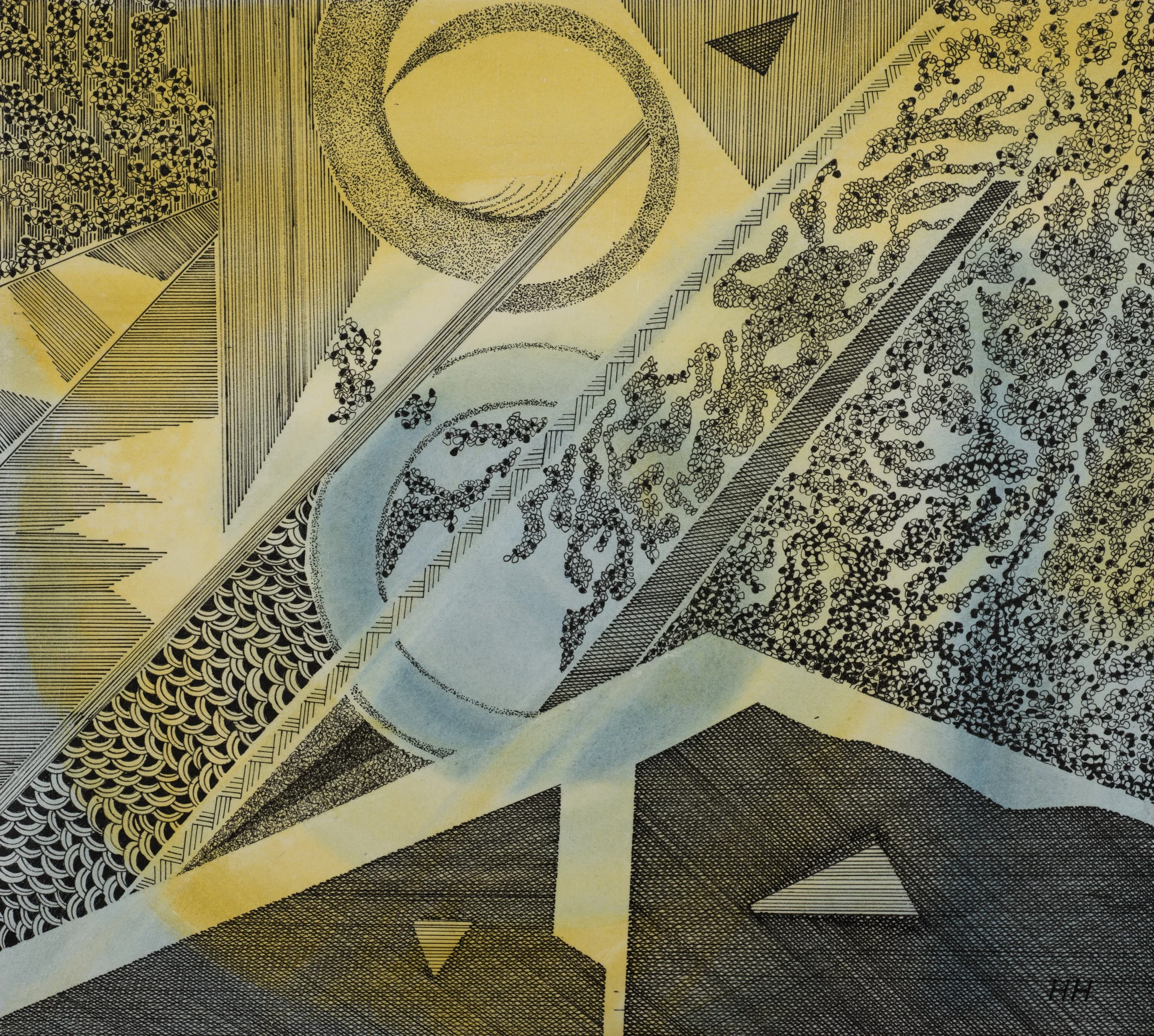 Going With The Flow. Pen and ink on paper, mounted on panel, 12.5 x 13.5 inches/ 32 x 34 cm. SOLD