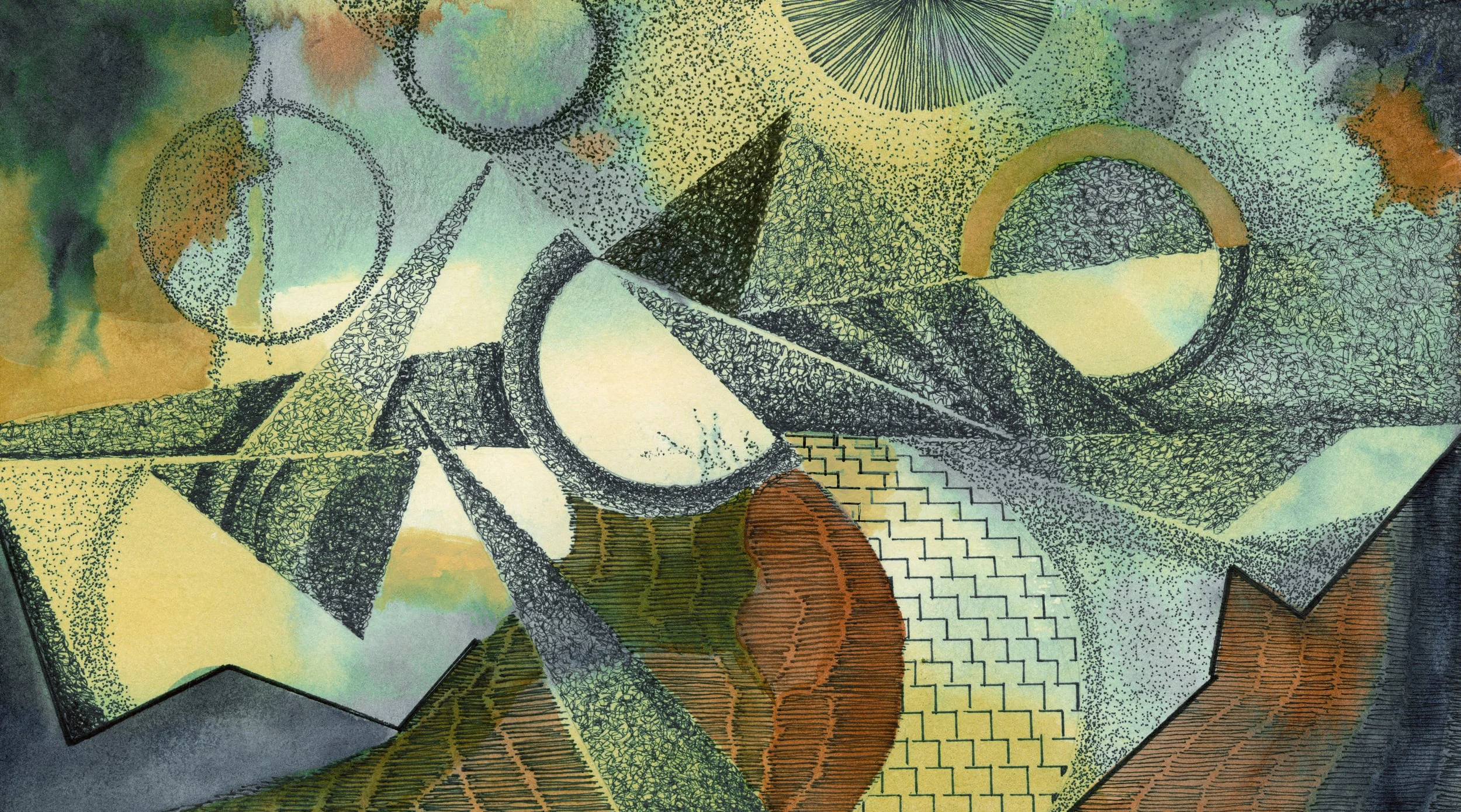 Complexity. Pen and ink on watercolor paper, 6 x 10 inches/ 15 x 25 cm. SOLD