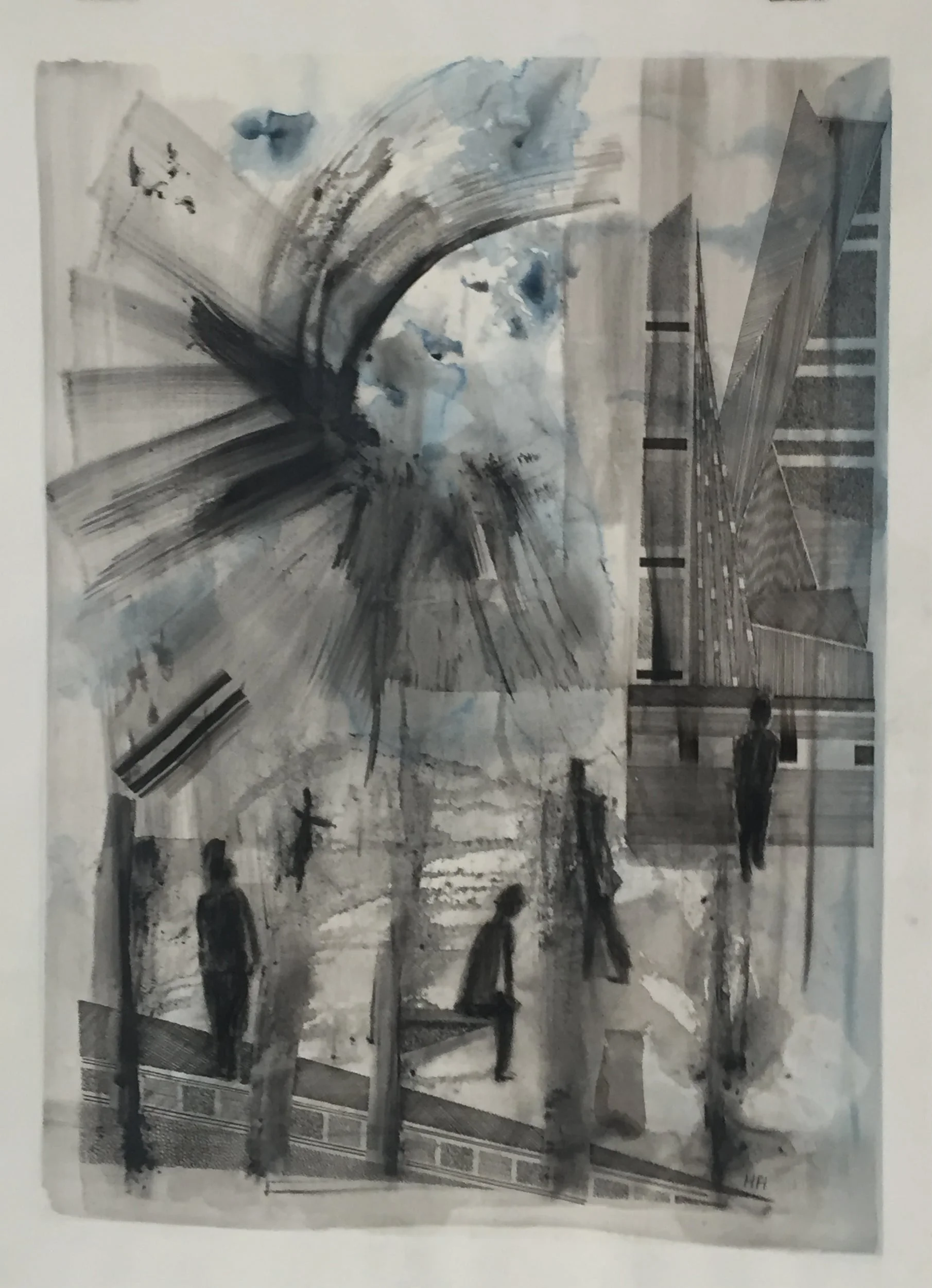 Out And About. Pen and ink, graphite on water color paper, 26 x 18.5 inches/66 x 47.