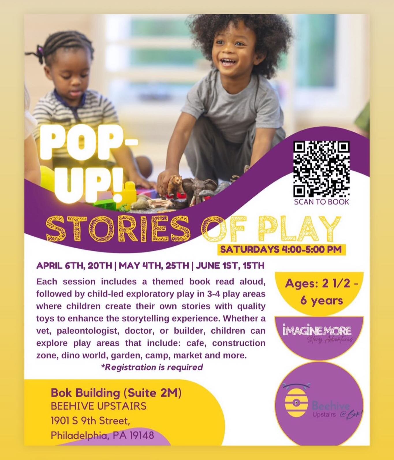 @im.storyadventures this Saturday from 4-5 📚 with a pop-up Storytime!  Book through link in bio 💛

Read | Move | Play! Each 45 min session includes a themed book read aloud, followed by child-led exploratory play in 3-4 play areas where children cr
