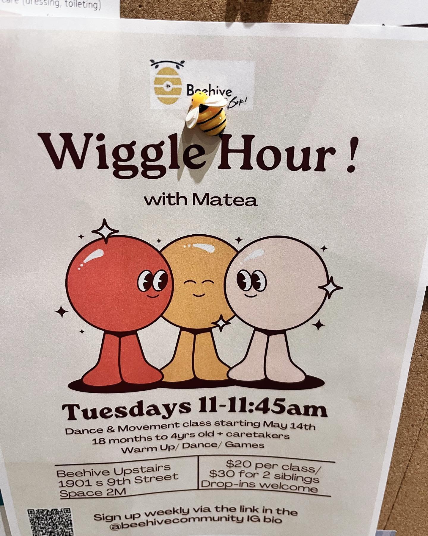 Oooo check out what is new this week!  Wiggle Hour dance class at @beehiveupstairs on Tuesdays at 11! This will be a weekly class until the summer break ❤️

&amp; on May 18 Ms. Sarah is leading a pop-up Theater Class for 5-8 year olds at 2 and for 4-
