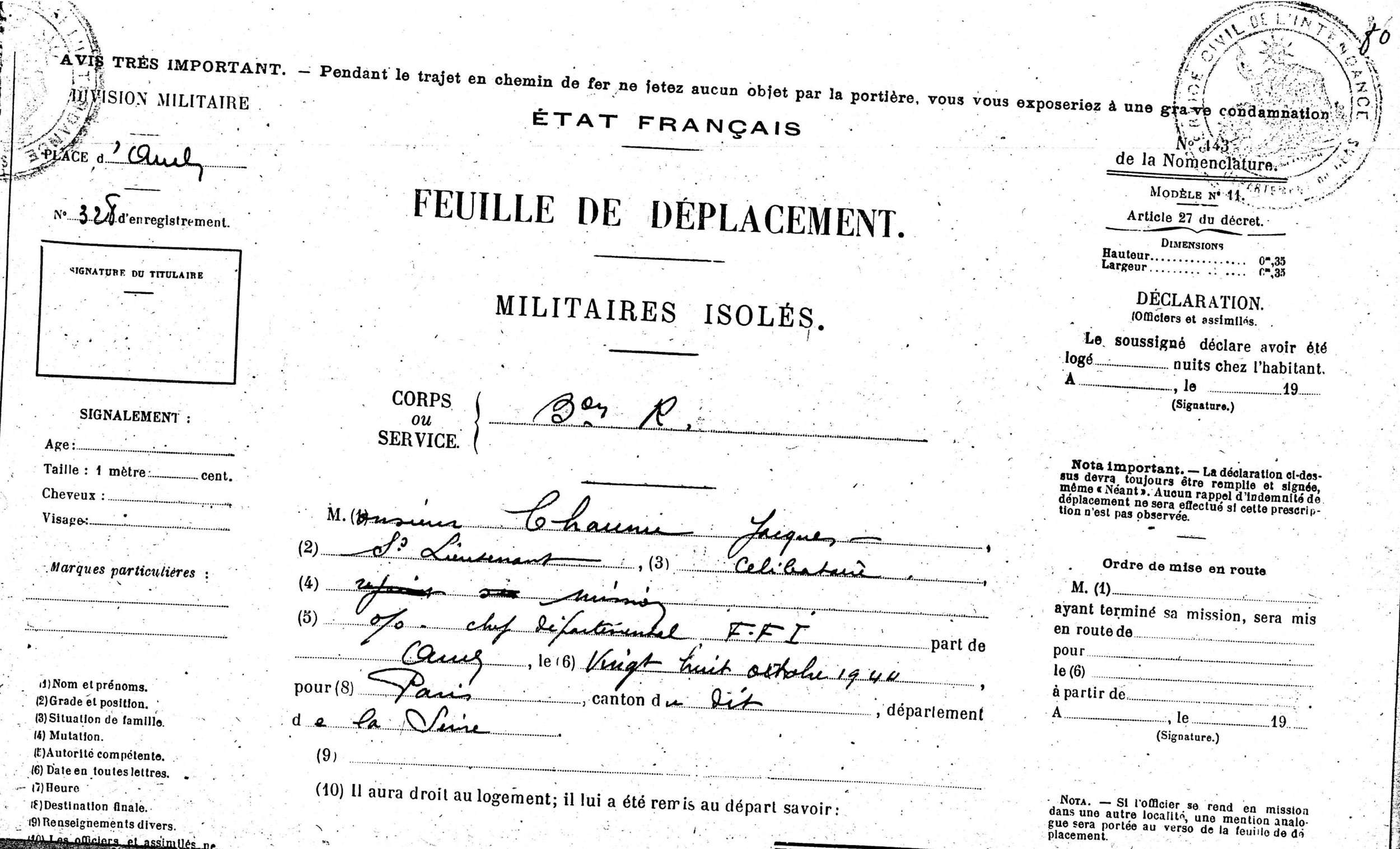 Permission de libération Novembre 1944.JPG