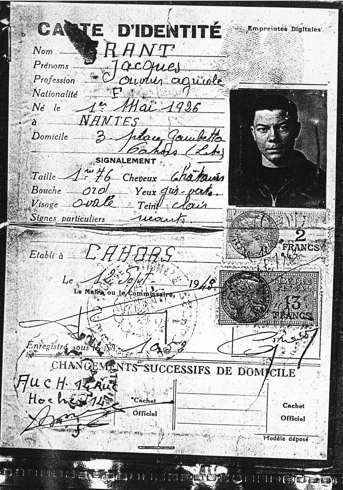 Fausse carte d'identité Jacques Chaunu de Nantes 1944.JPG