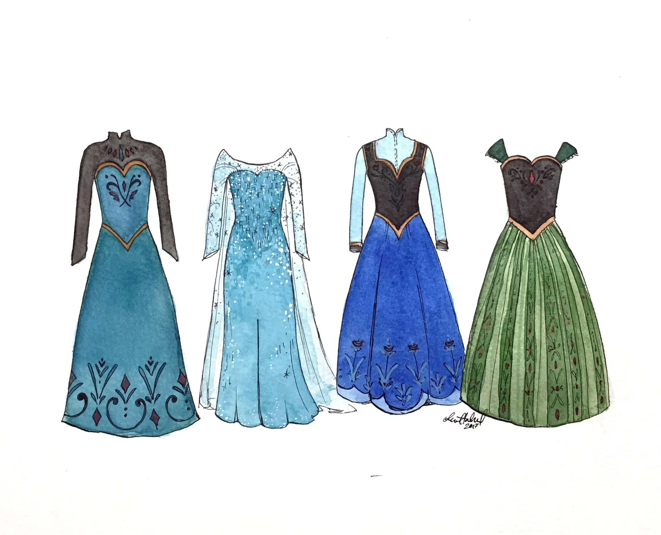 Frozen dresses 2017 Watercolor and India ink