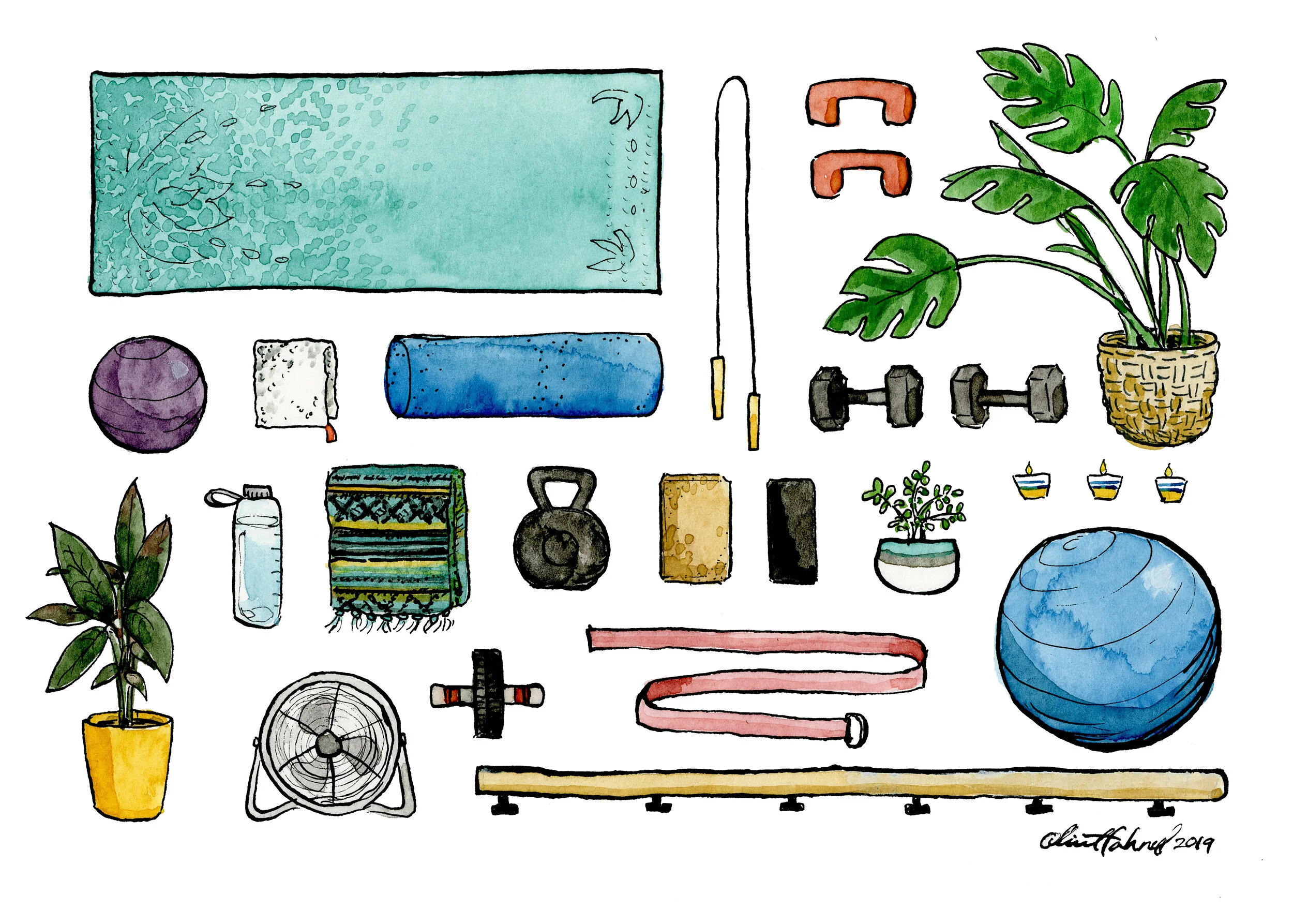 Fitness Essentials 2019 Watercolor and India ink