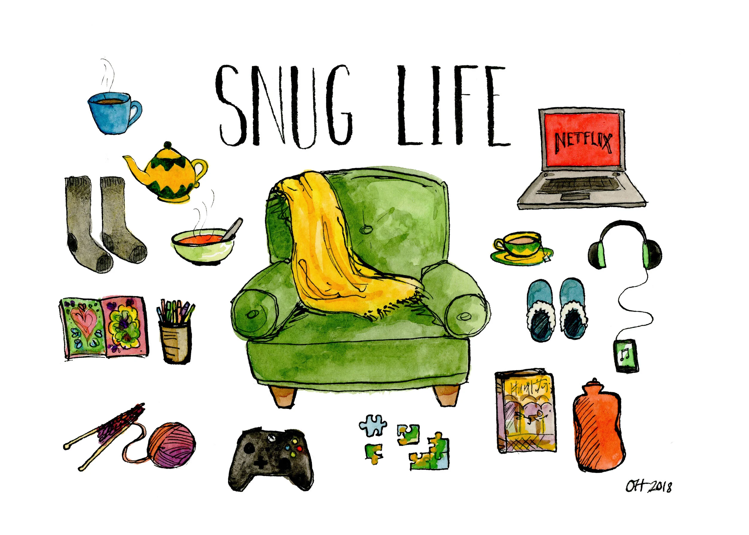 Snug Life 2018 Watercolor and India ink