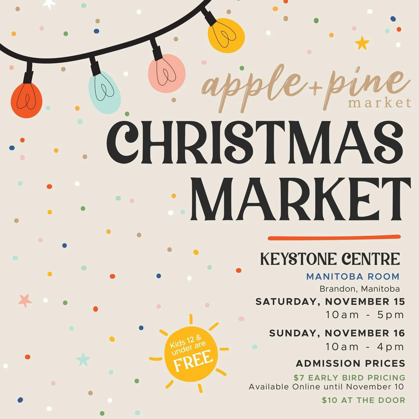 🎄✨🎄✨🎄✨🎄
Apple + Pine&rsquo;s Christmas Market
✨ Meet the Makers &bull; Shop Local &bull; Feel the Magic ✨

📍 Manitoba Room, Keystone Centre
📅 Saturday, November 15 | 10:00 AM &ndash; 5:00 PM
📅 Sunday, November 16 | 10:00 AM &ndash; 4:00 PM
🎁 