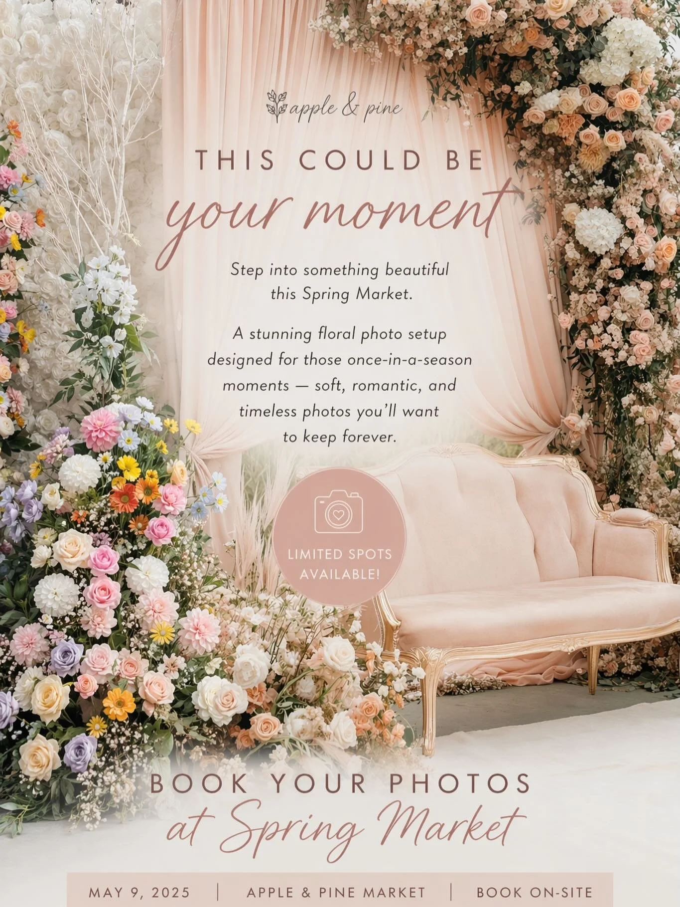 This is the vibe you&rsquo;ll be stepping into on May 9 with Nicole Wruth 🌸

She&rsquo;ll be capturing beautiful, high-quality mini sessions in front of this dreamy floral setup &mdash; soft tones, romantic textures, and a space designed to feel tim