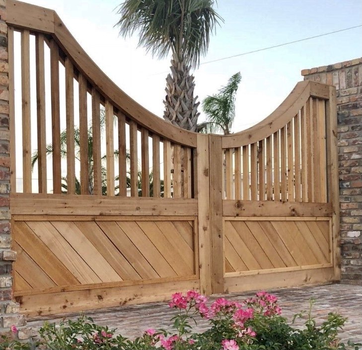 Double drive wood entry gates on a stainless steel frame.jpg