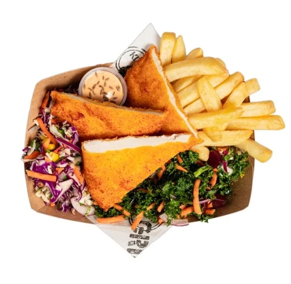 CHICKEN SCHNITZEL SALAD N CHIPS