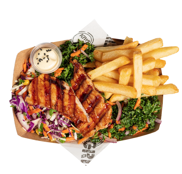 STICKY PORK BELLY SALAD N CHIPS