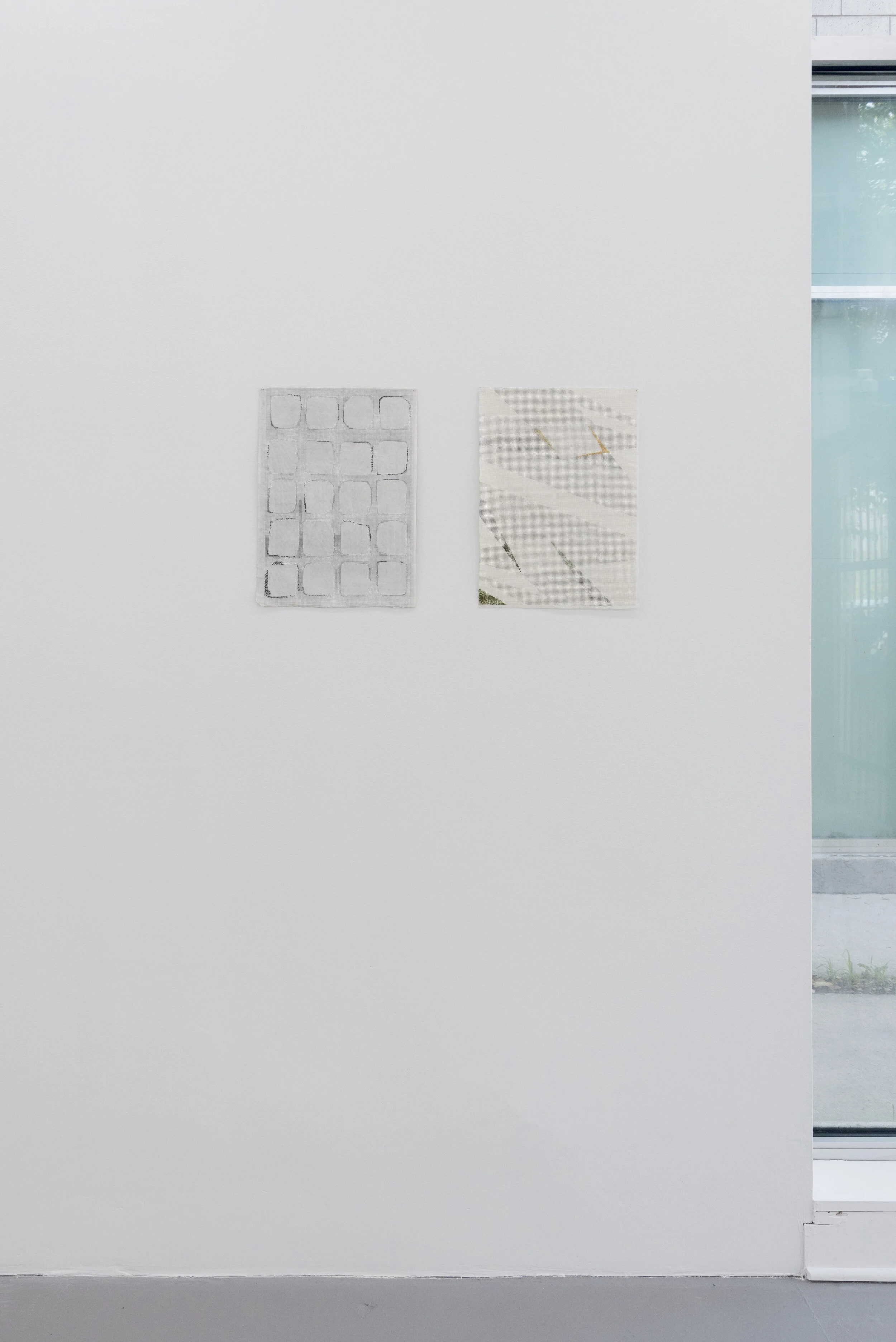 Left: Azadeh Gholizadeh, Labyrinth , 2017 embroidery on archival inkjet print on rice paper Right: Azadeh Gholizadeh, Knot , 2017 embroidery on archival inkjet print on rice paper