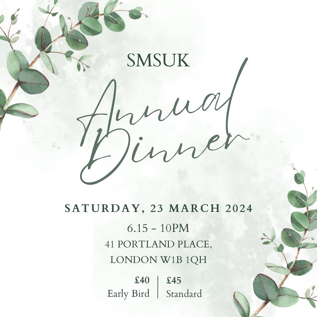 We cordially invite you to this year&rsquo;s SMSUK Annual Dinner! 🌟 Grab some friends and head down to London for a night filled with glamour ✨ , fine dining 🍽️ , and unforgettable moments 🎉 Get to hear about what the 29th Committee has accomplish