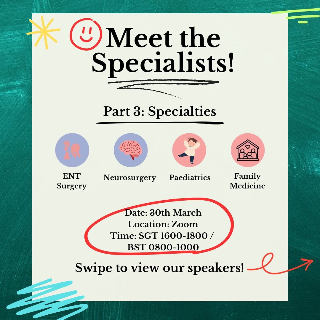 Presenting the third and final session of our three part &ldquo;Meet The Specialty Series&rdquo;! 🗣 In this session, our spotlight will be on both surgical and medical specialties! 🩺🧤 Curious about how life in a specific specialty is, in Singapore