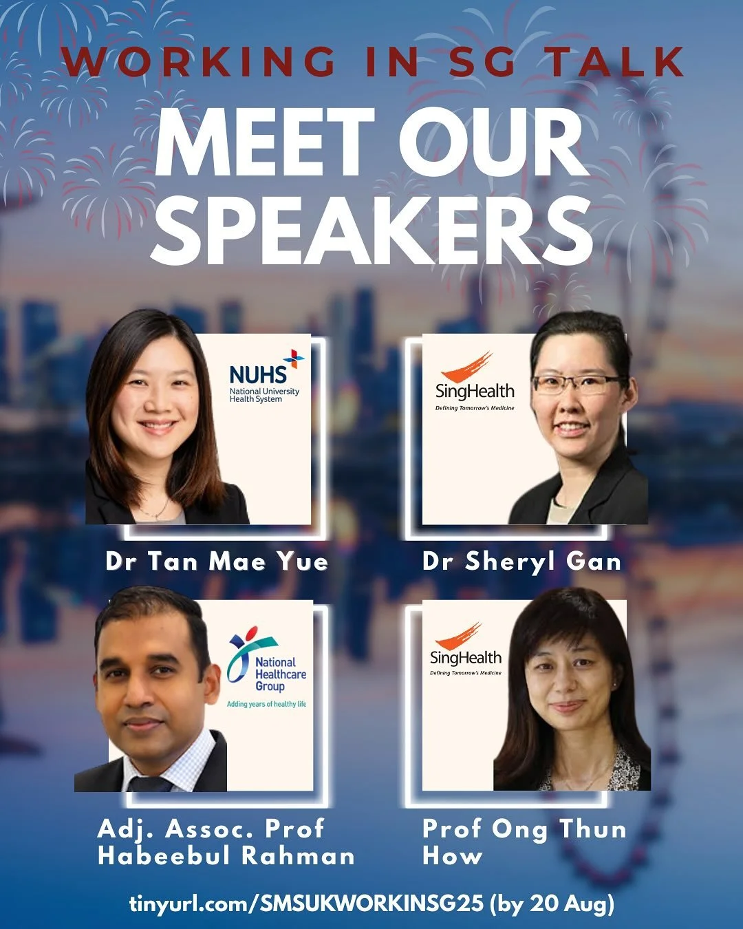 🗣️⚡️💥 SPEAKER REVEAL 

Introducing our speakers from the 3 healthcare clusters who will each be helming a segment in our Working in SG Formal Talk. 

For the first time ❣️, SMSUK is organising a joint formal talk with the 3 healthcare clusters. Joi