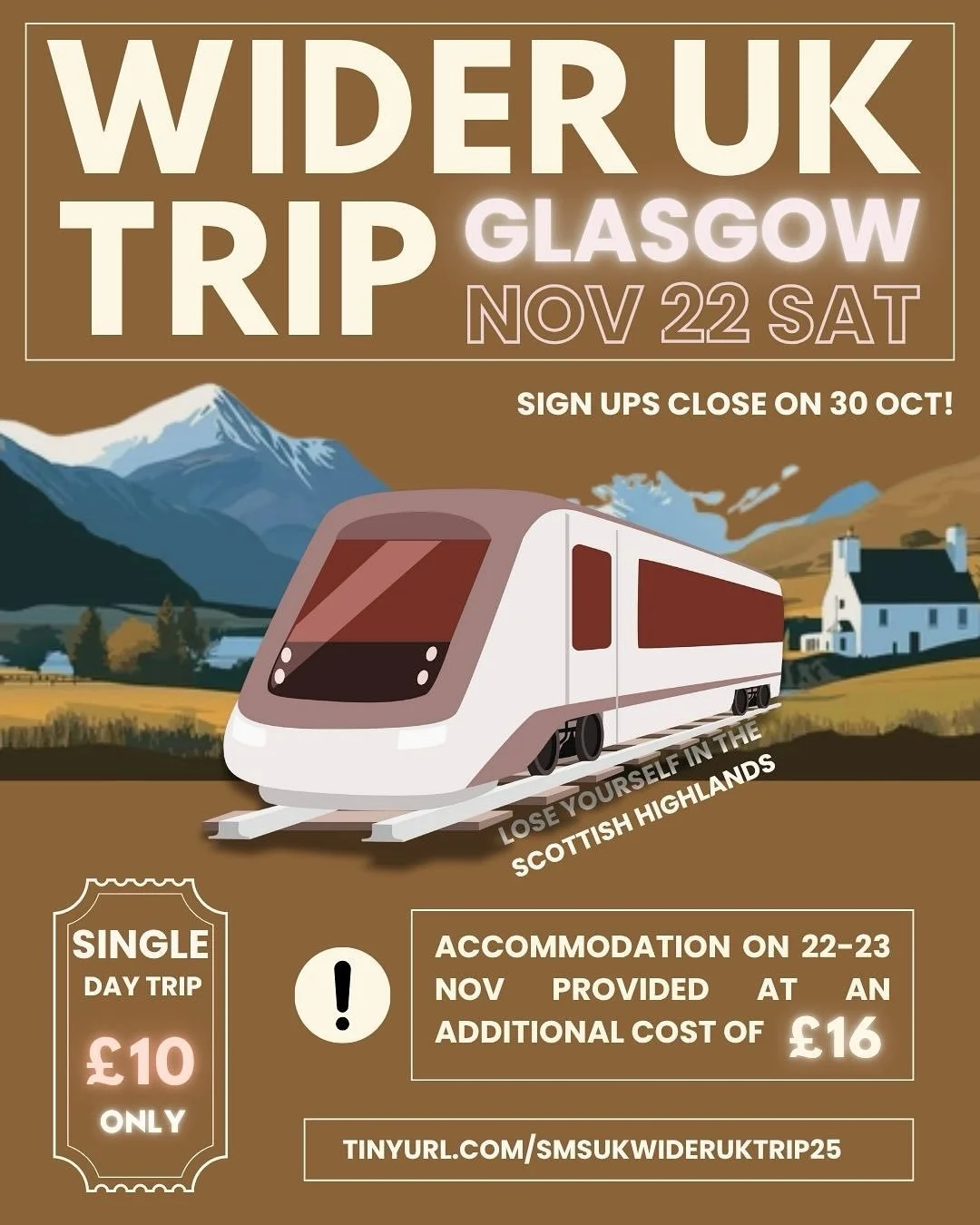 Join us in the storied city of Glasgow 🏴󠁧󠁢󠁳󠁣󠁴󠁿 for a day of sightseeing🏞️, socialising👥, and of course a succulent😋 Chinese meal🍜 for this year&rsquo;s Wider UK Trip 🚂!

Immerse yourself in a journey of culture 🤔 and history at the famou