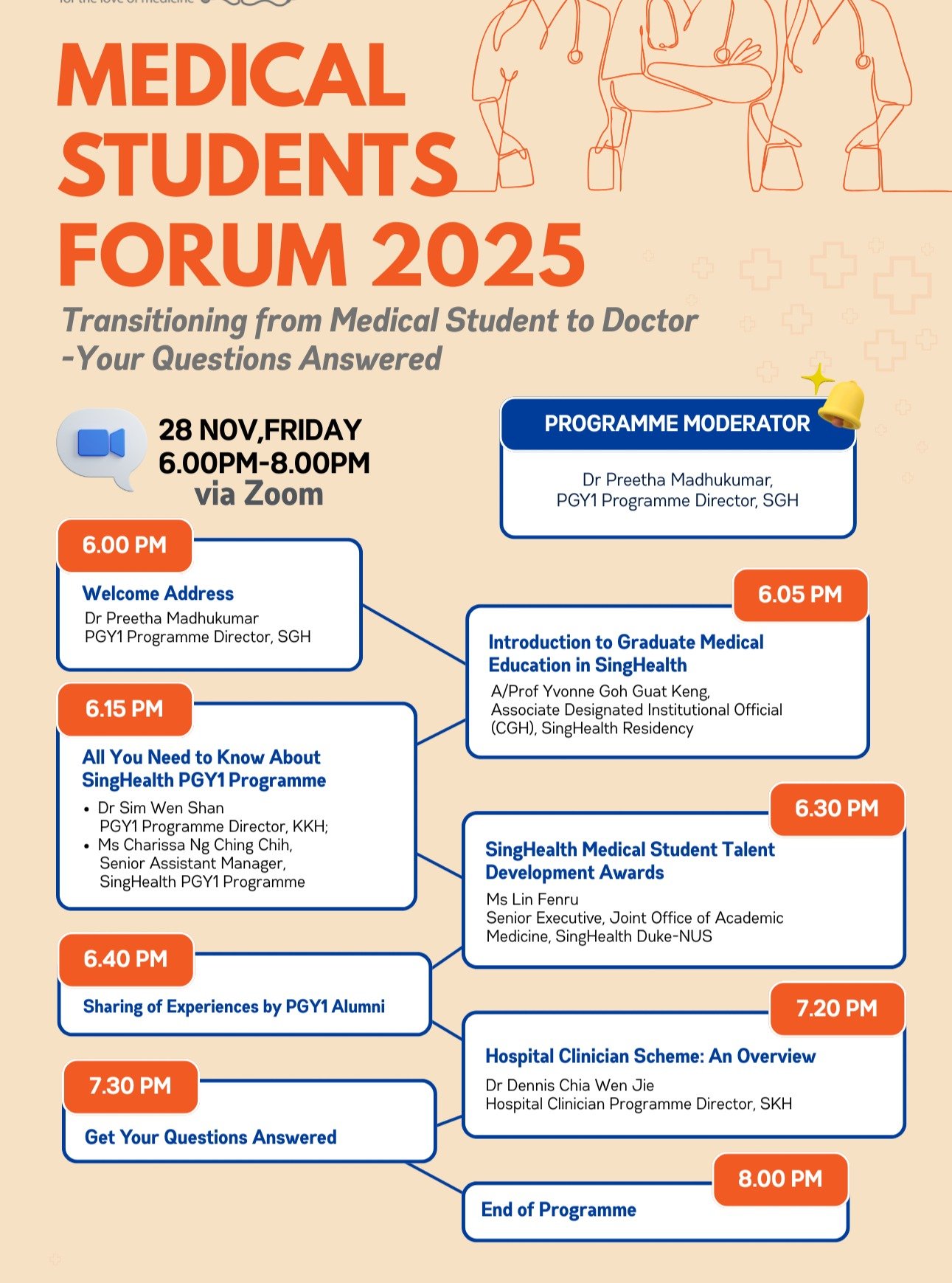 Gain insights and first-hand knowledge on the training programmes, mentorship and career pathways in SingHealth at SingHealth&rsquo;s Medical Students Forum 2025! 

Date: 28 November, Friday
Time: 10am-12pm (GMT) 

Register now to get your burning qu