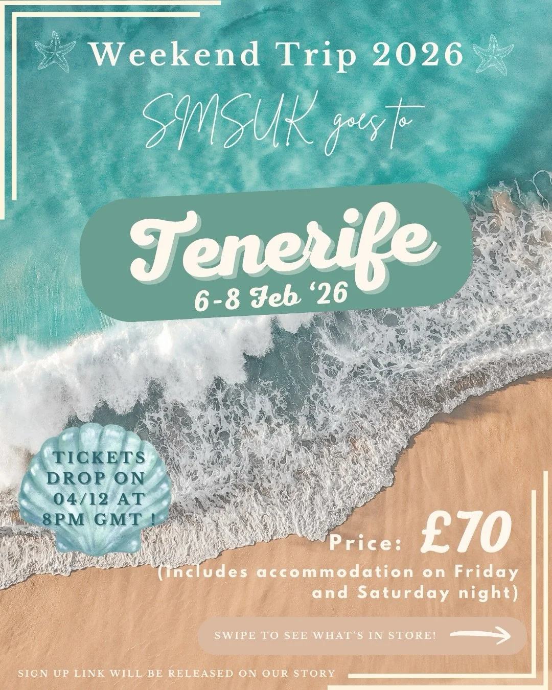 Hey SMSUK! Get ready because this year we are DOUBLING the fun! 

The long-awaited SMSUK weekend trip is finally here, and this time we&rsquo;re heading to sunny Tenerife 🌴☀️🌊! Start your day with a morning walk up to a lovely viewpoint to look ove