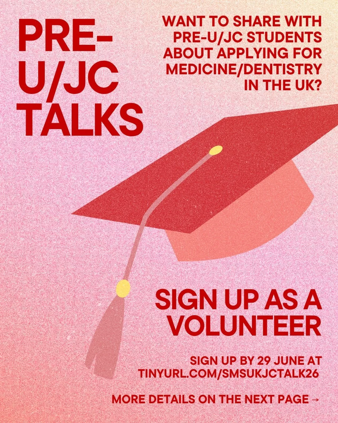 Want to share your success story and inspire the next batch of medical and dental students? 🤯 Or simply want to pay your alma mater a visit while also benefitting future applicants? 🙂&zwj;↕️ Sign up now for our JC Talks/Booths and Pre-U Zoom Talk, 