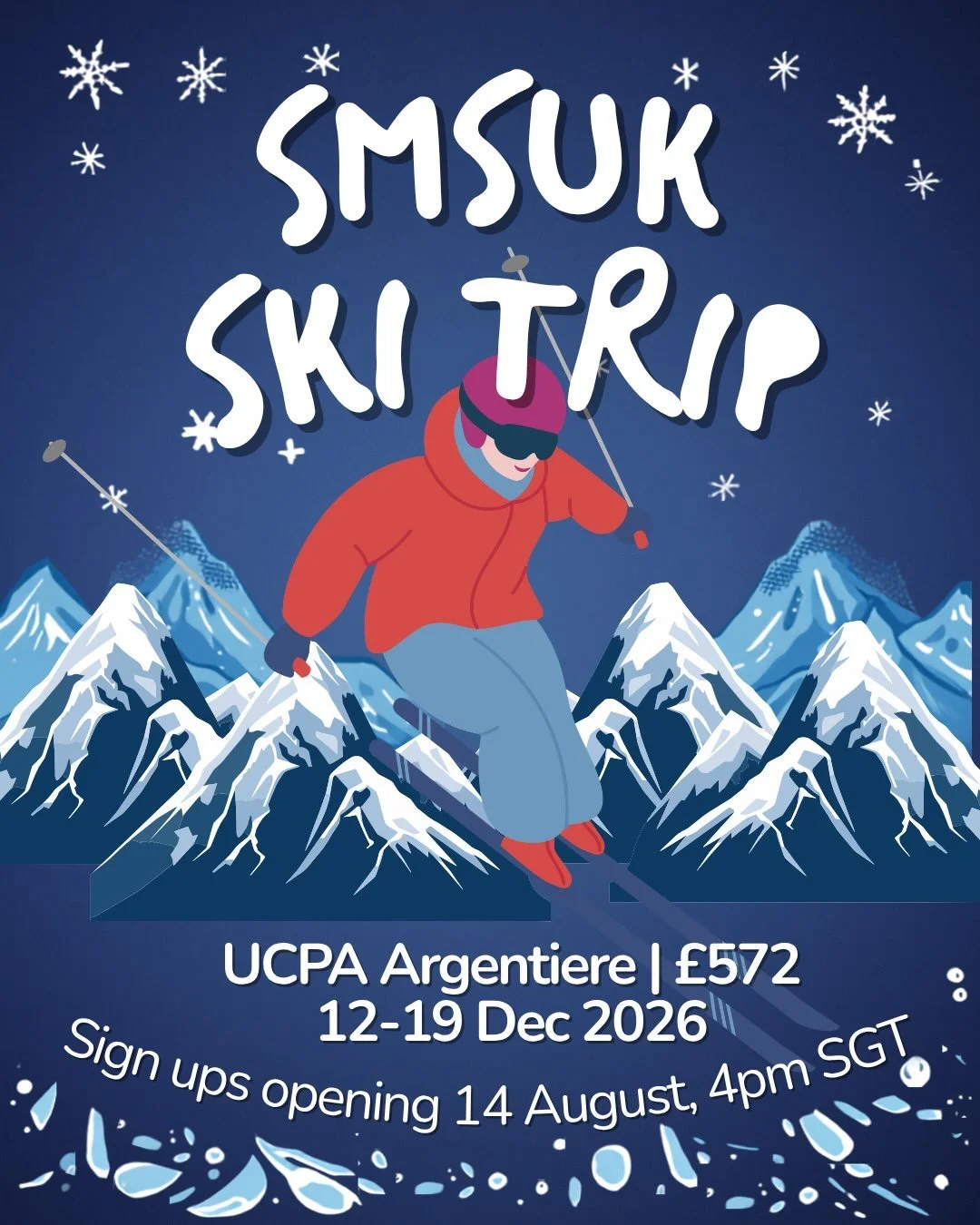 ❄️☃️ SMSUK&rsquo;s very own Ski Trip is here! ❄️☃️

Join us for an exhilarating seven days of skiing and snowboarding on the slopes of Argenti&egrave;re / Chamonix 🤩 You won&rsquo;t want to miss out on the chance to create unforgettable winter memor