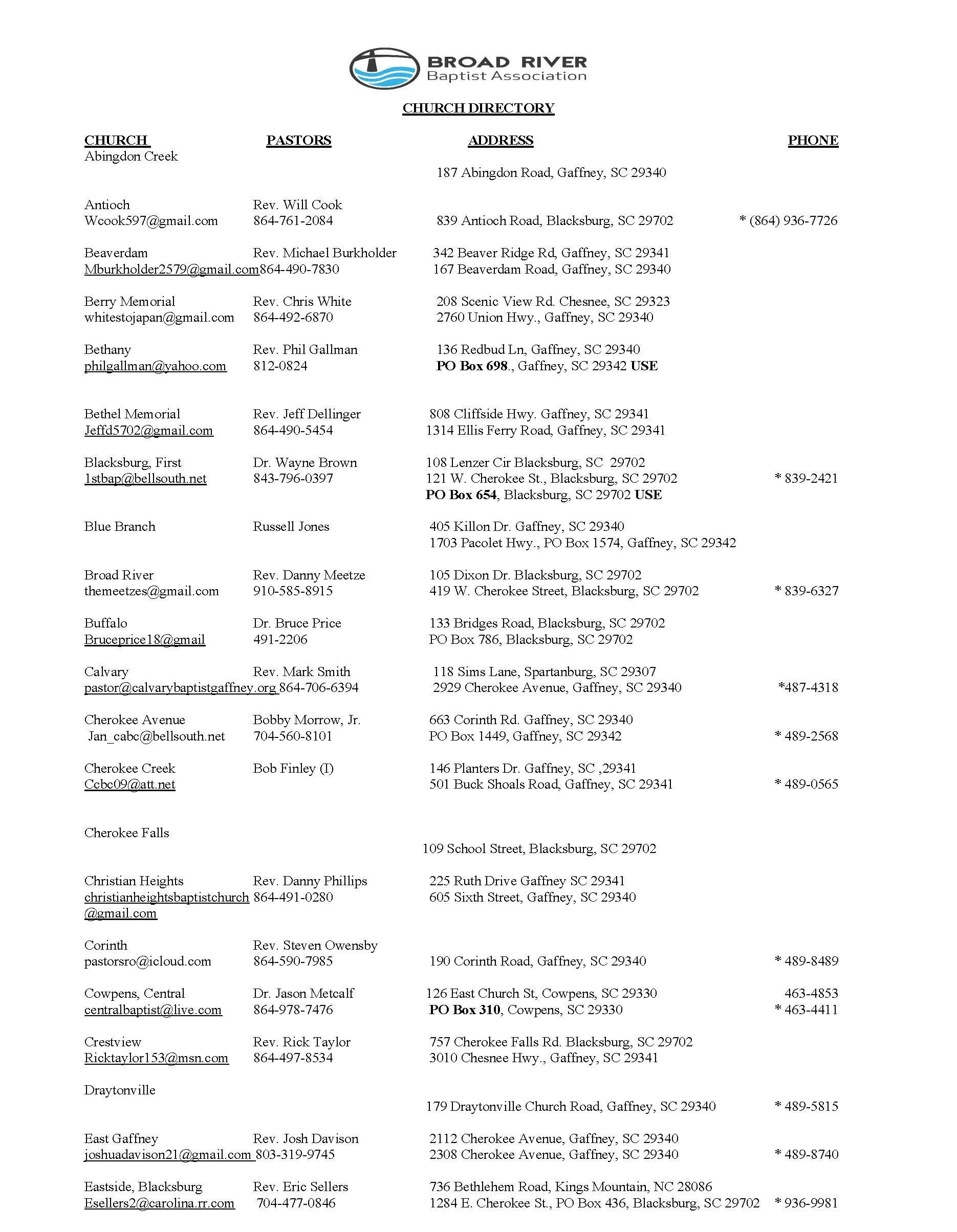 Pastors Directory page 1