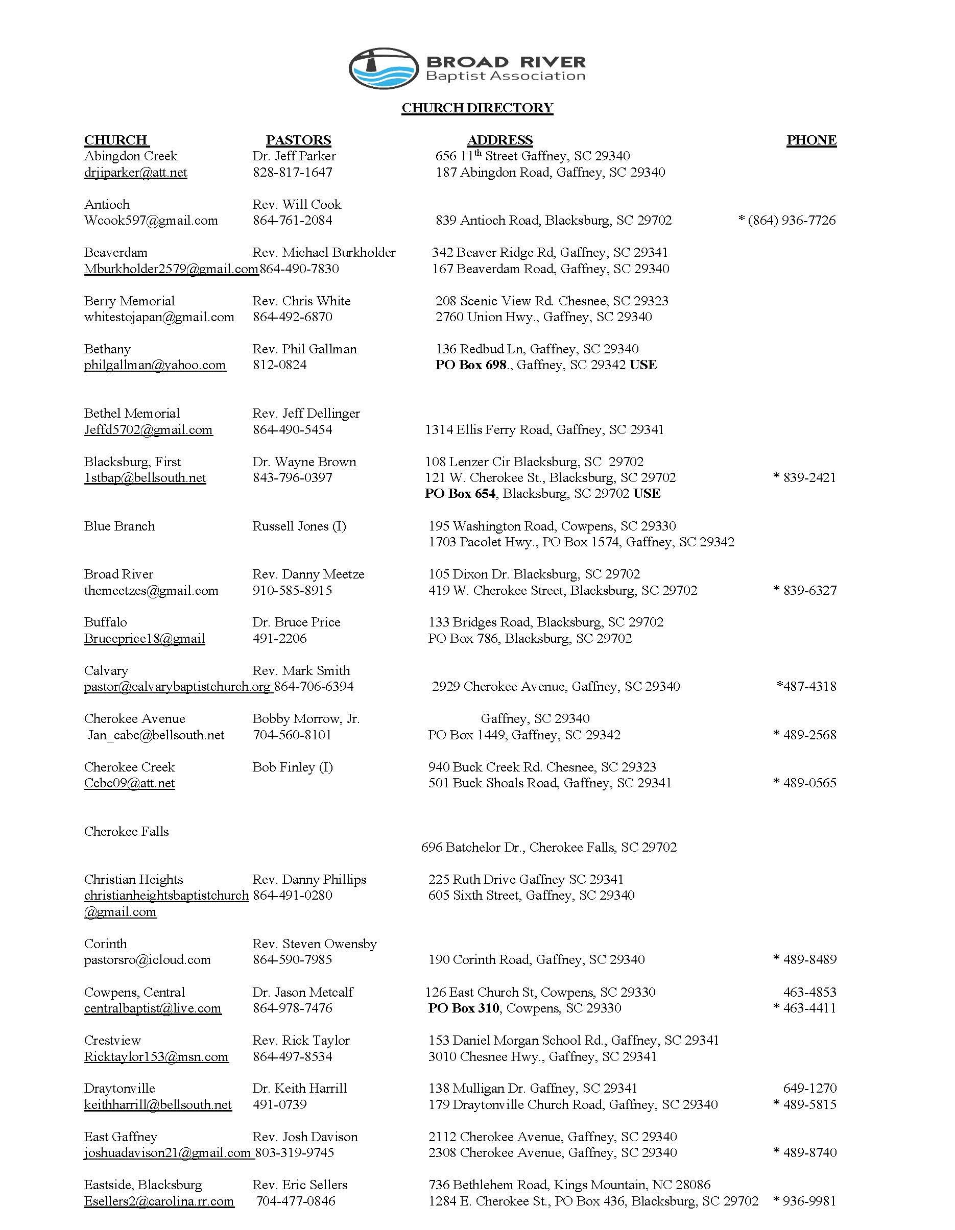 Pastors Directory 2026 page 1