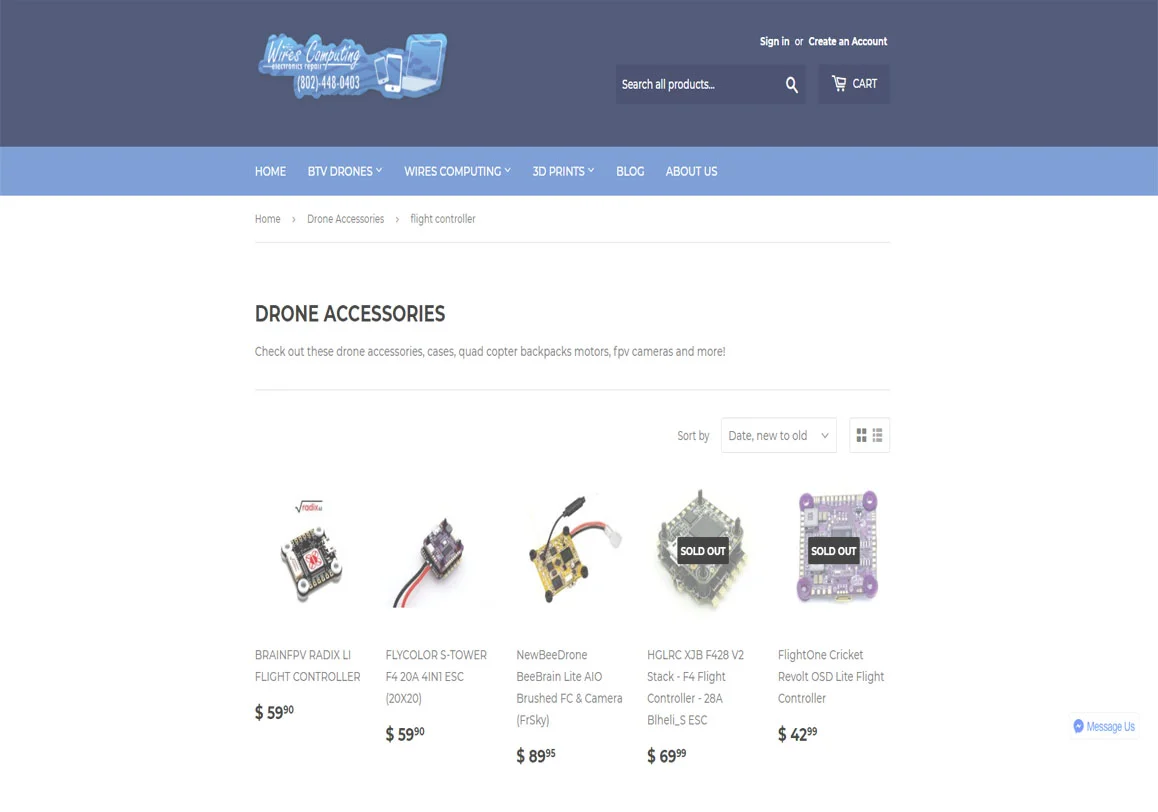 Our store page for drone parts, computer repairs, phones for sale and more electronics all available 24/7 online at store.wirescomputing.com