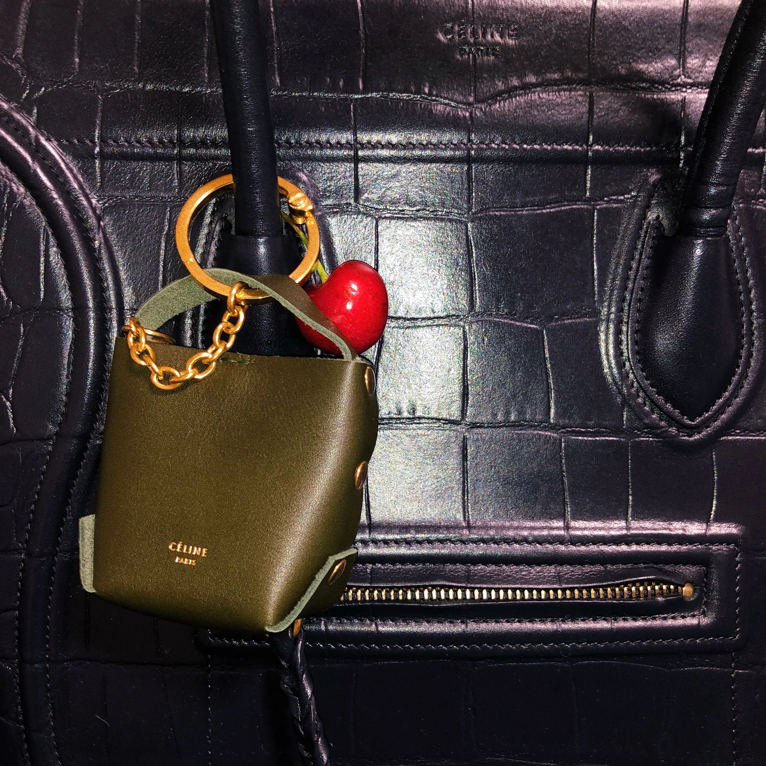 Céline Khaki Seau Keyring/Bag Charm