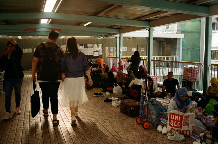 Footbridge in Mong Kok - Weekends and Public Holidays would become a corridor of gatherings