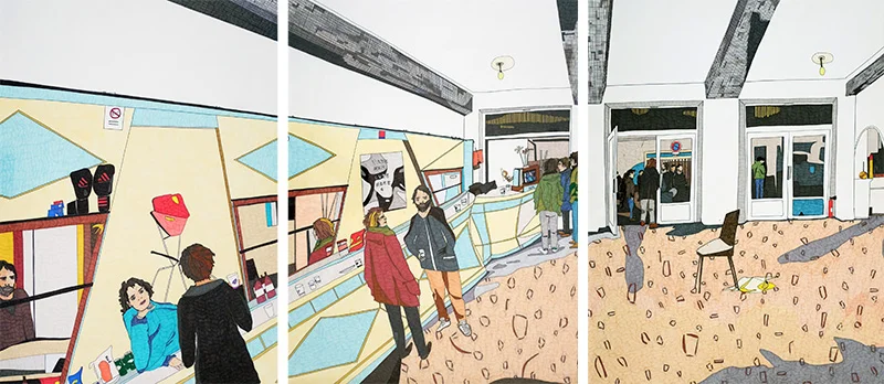 La taverne 2 , 65/150 cm, feutres sur papier