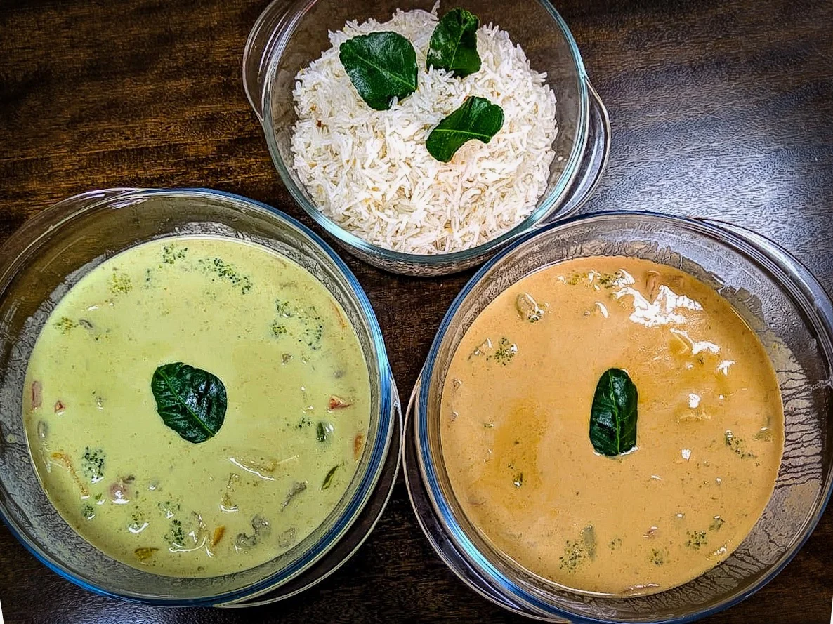 Homemade Thai Red and Green Veg Curry with Garlic Burnt Rice Recipe