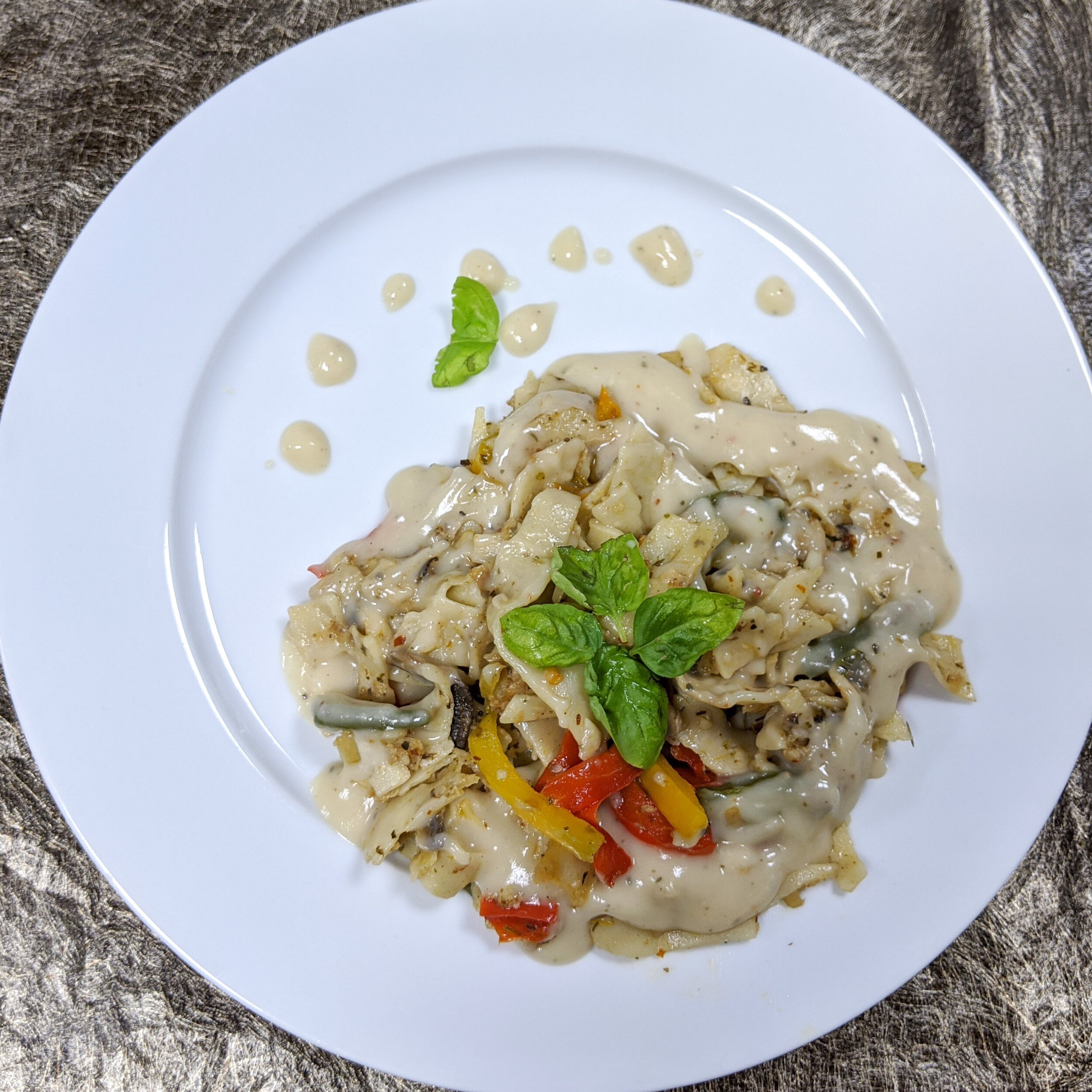 Homemade Fettuccine Pasta In White Sauce