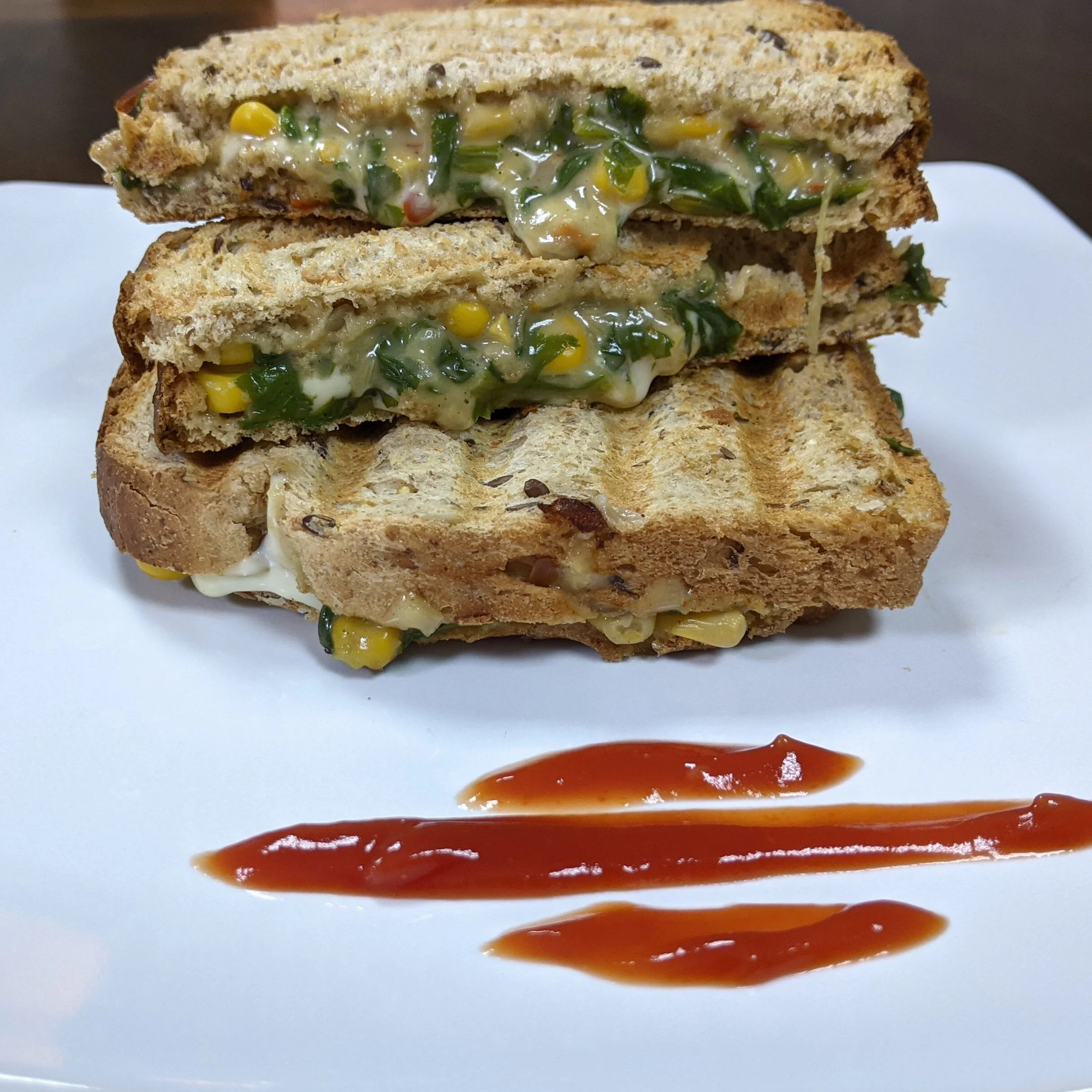 Homemade Cheesy Spinach and Corn Sandwich Recipe