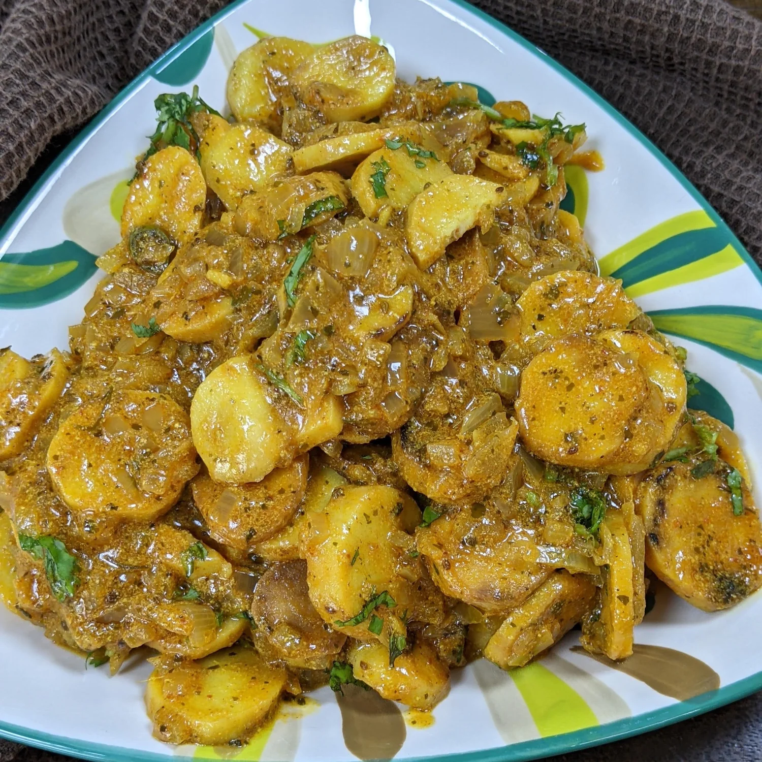 Arbi Tomato Onion Sabzi Recipe (Spicy Colocasia Stir fry)