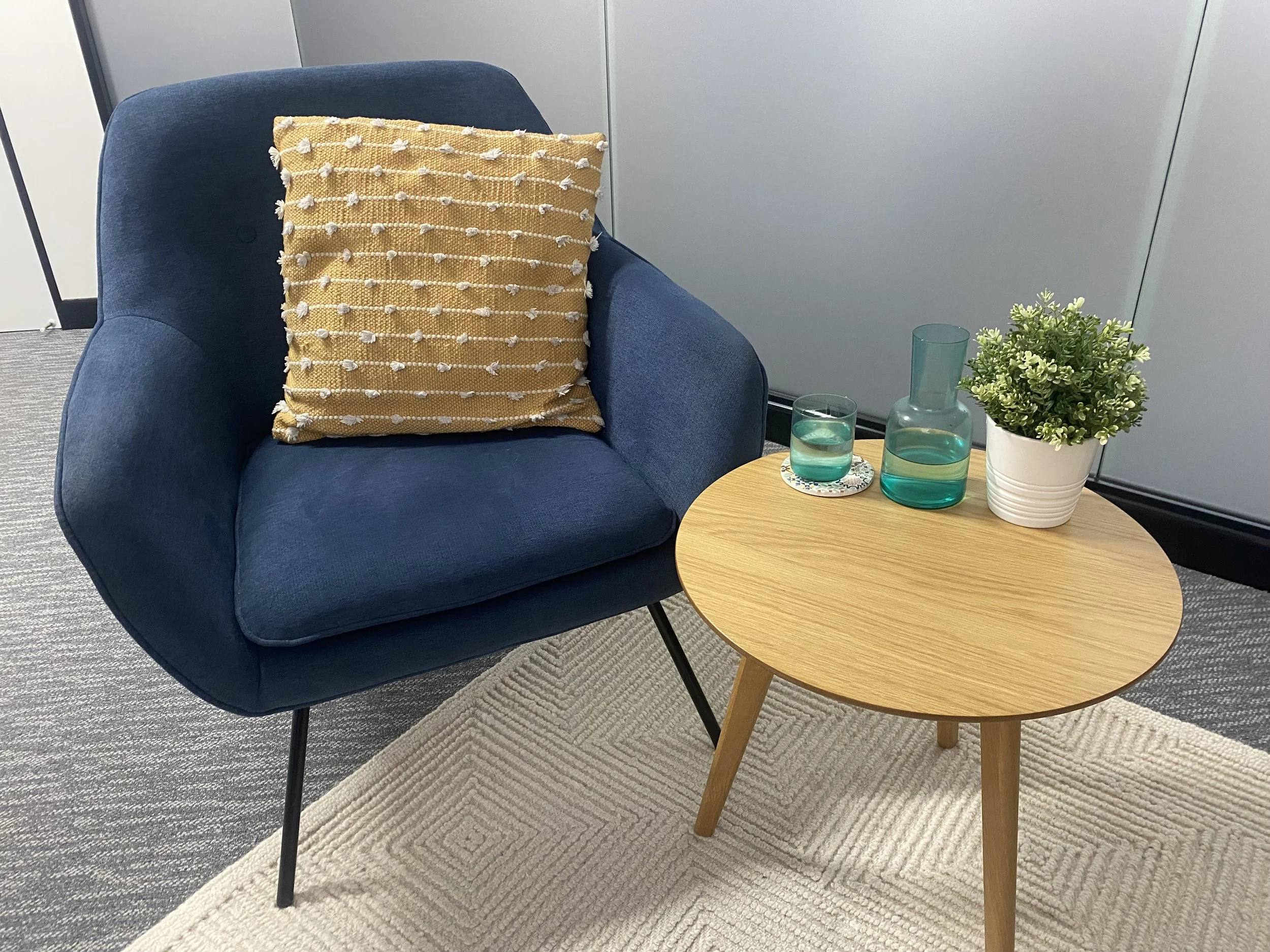 Armchair in the office at Carlie Jordan Clinical Psychology in Miranda, Sutherland Shire