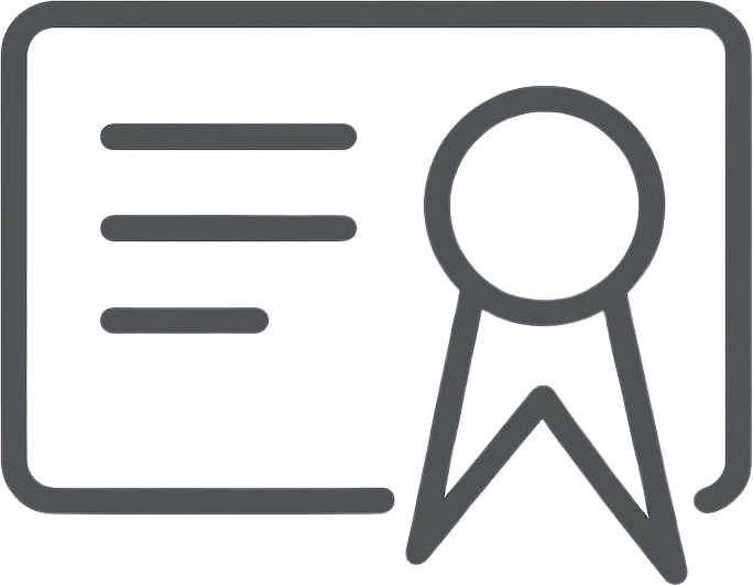Icon of a certificate with a ribbon or medal attached.