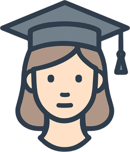 Cartoon illustration of a woman in a graduation cap.