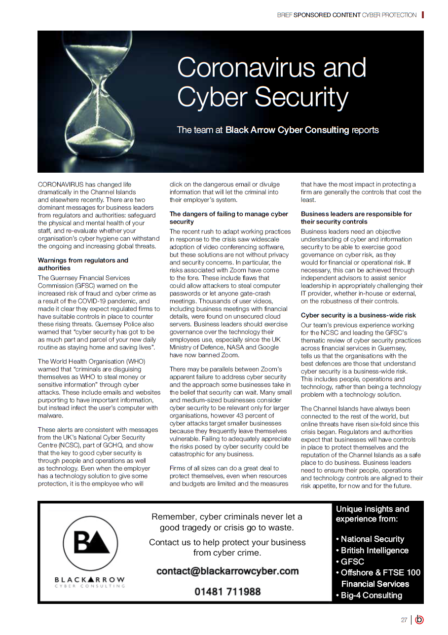 Black Arrow Cyber Consulting — Our latest article published in this month's  Business Brief magazine - Coronavirus and Cyber Security