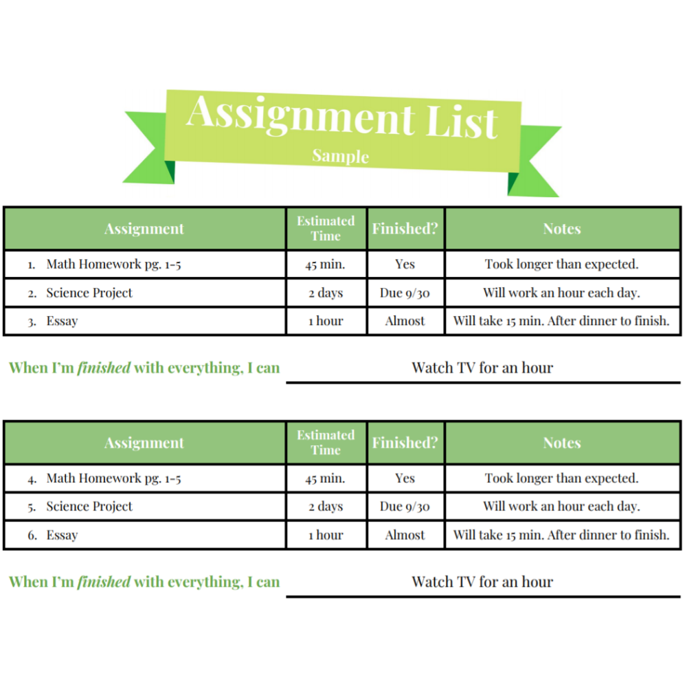 Assignment List Fillable Amp Printable Embrace Behavior Change