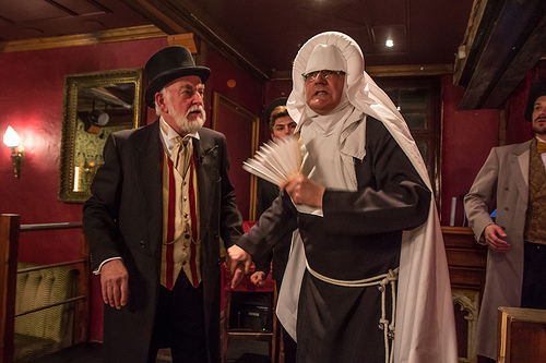 JOHN SMEATHERS AS THE EMCEE AND ALAN BECK AS SISTER MERCY (LEFT TO RIGHT)
