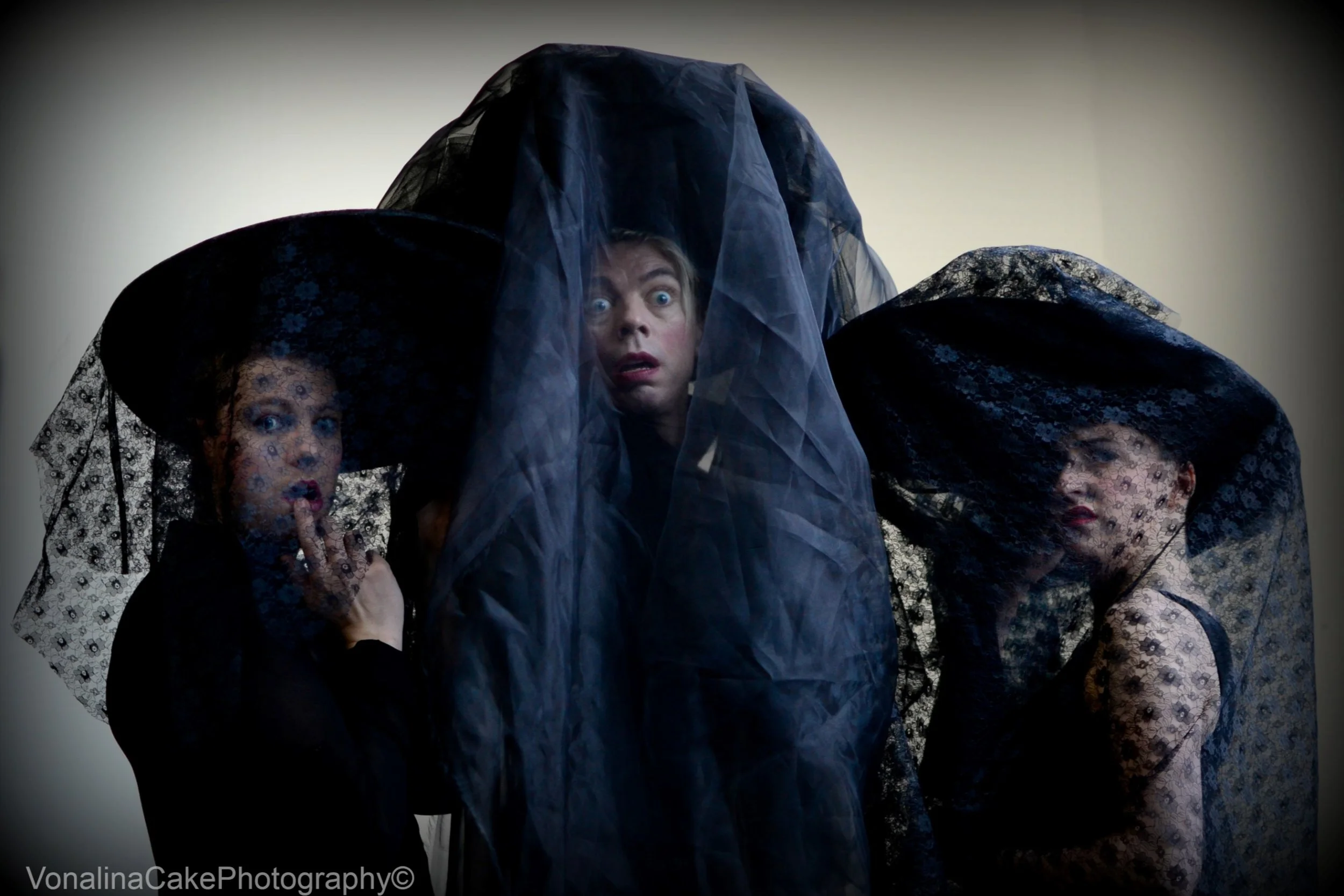 THE GOSSIPERS IN FULL COSTUME (TOM MARSHMAN CENTRE) DESIGNED AND MADE BY NEIL STOODLEY