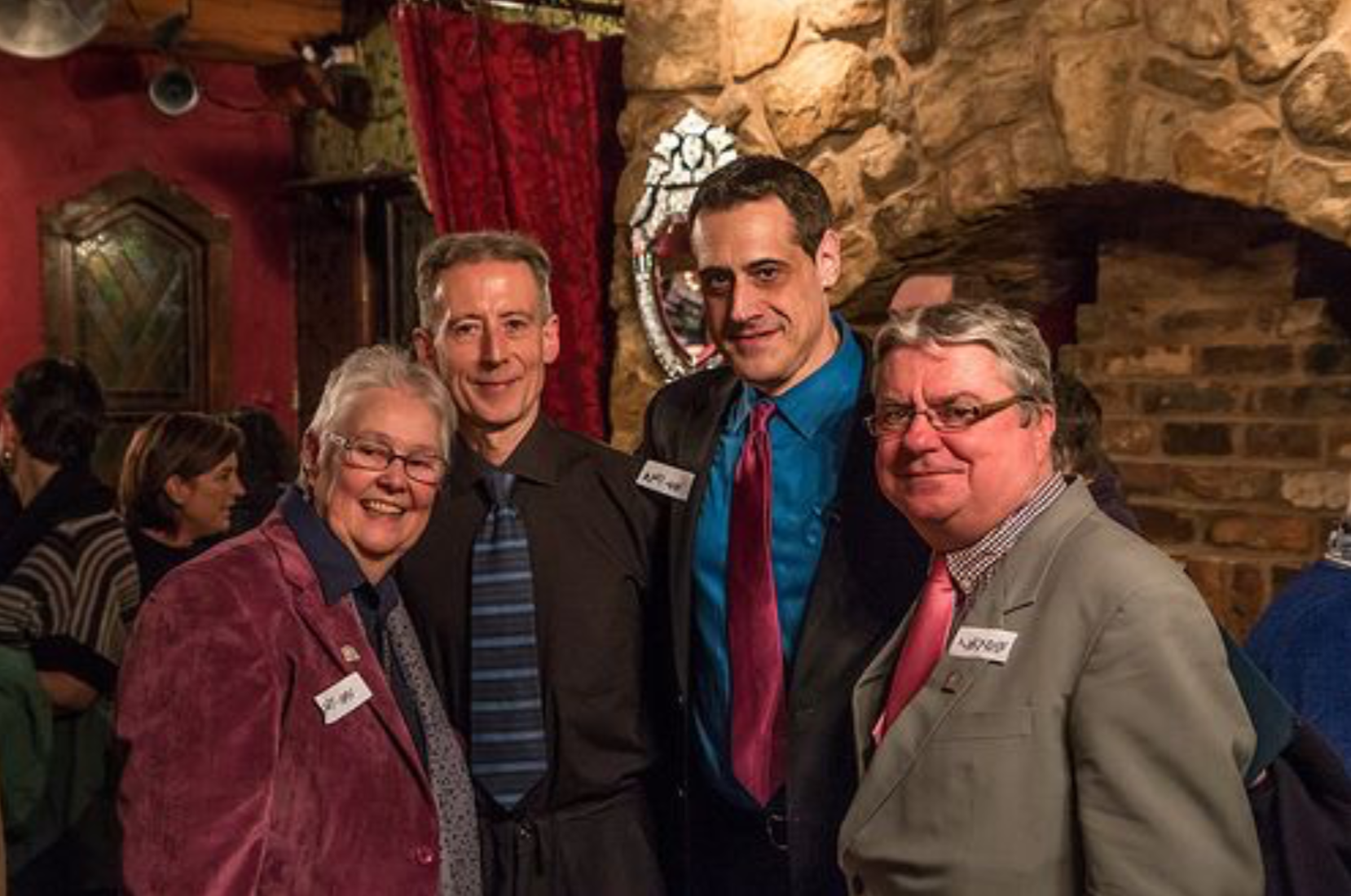 Friends and associates of OUTing the Past (l to r): Sue Sanders (Schools OUT UK), Peter Tatchell (Peter Tatchell Foundation), Stuart Milk (Harvey Milk Foundation), Tony Fenwick (Schools OUT UK)