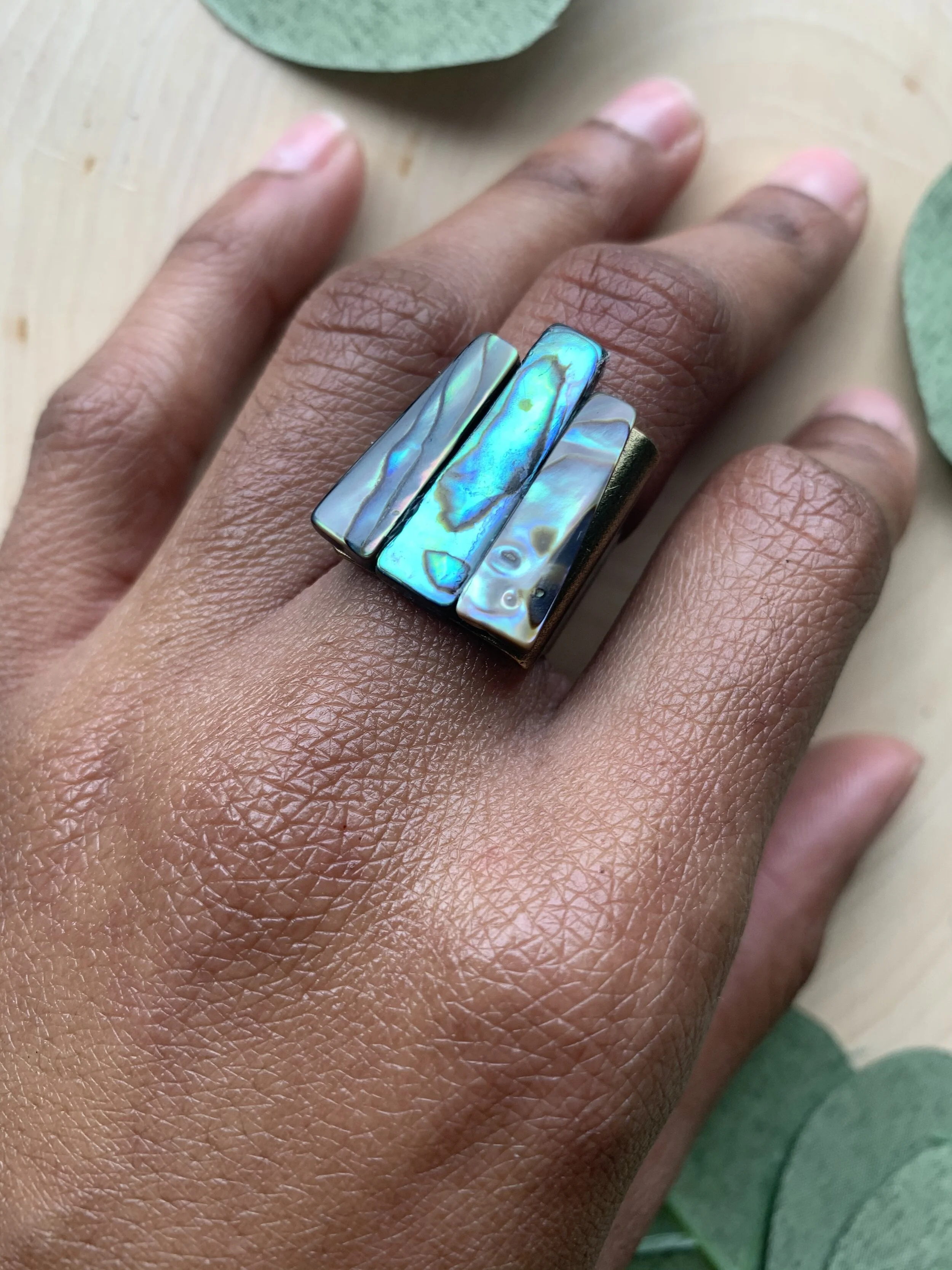 Abalone Shell Crystal Adjustable Ring