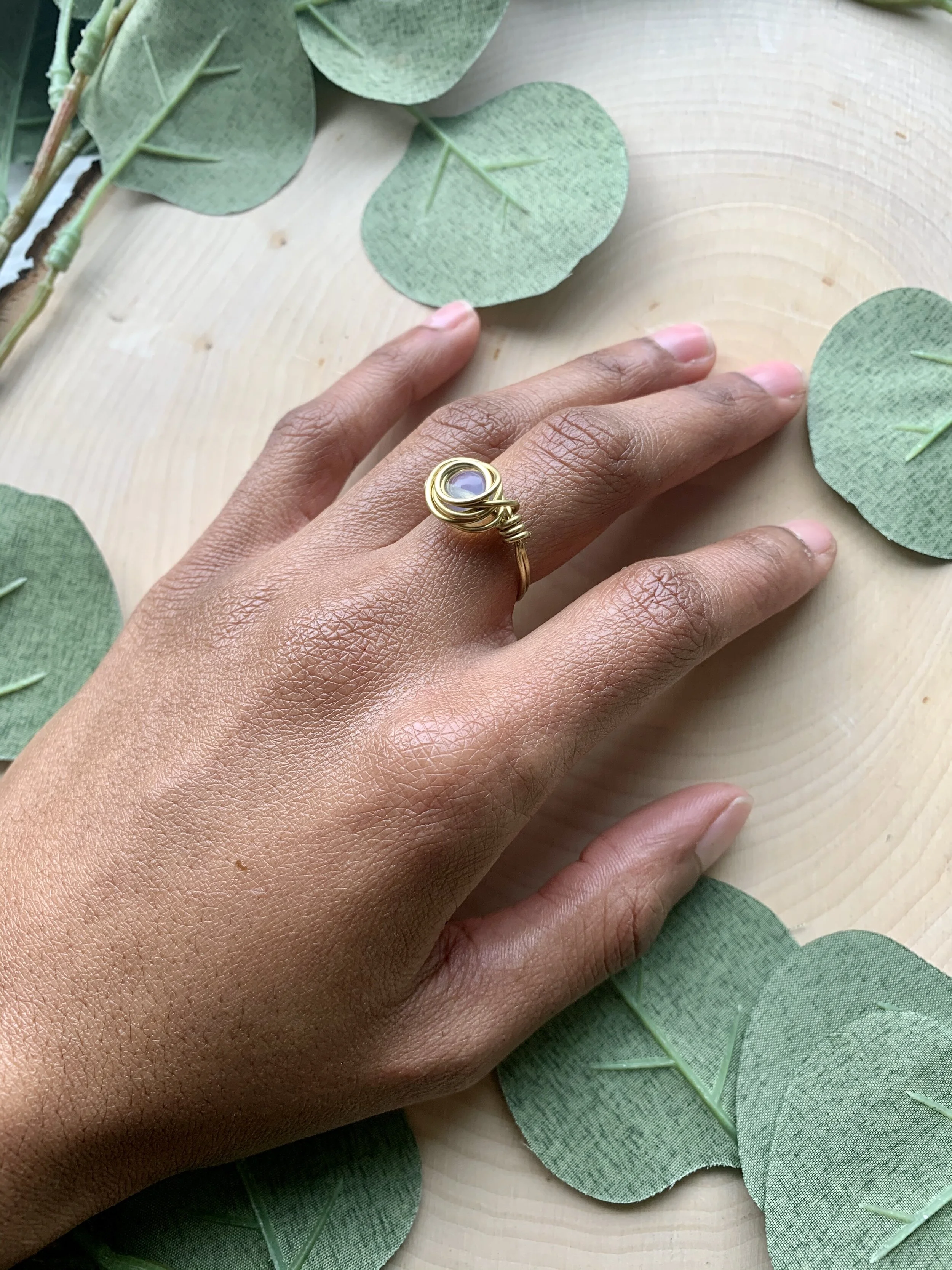 Gold Wire Opal Crystal Ring
