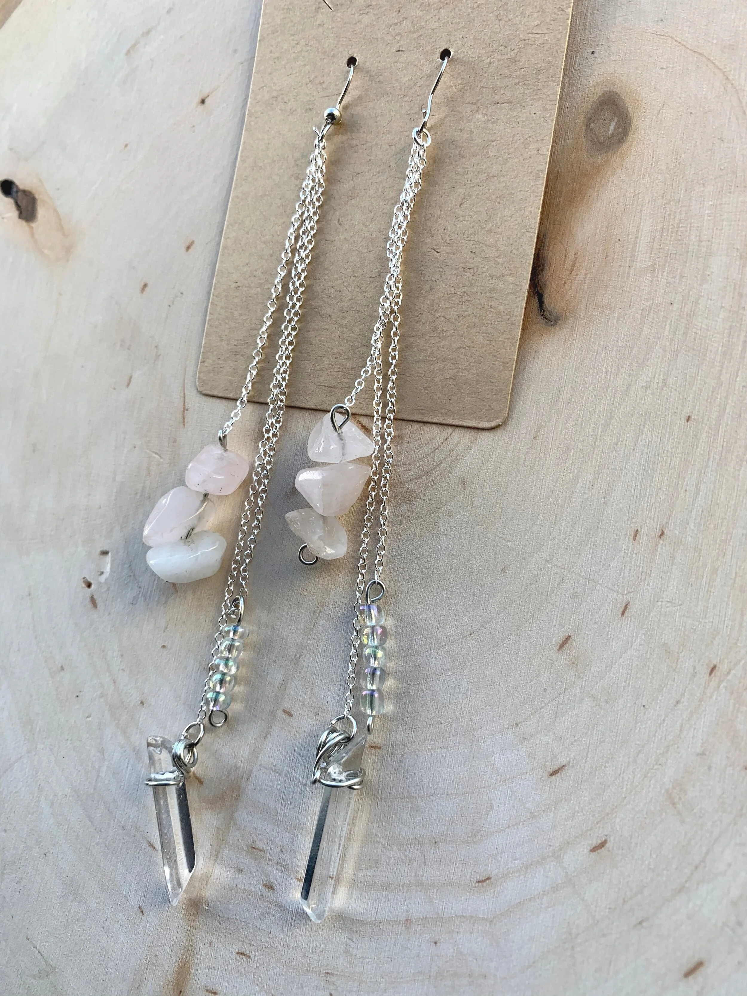Clear &amp; Rose Quartz Earrings