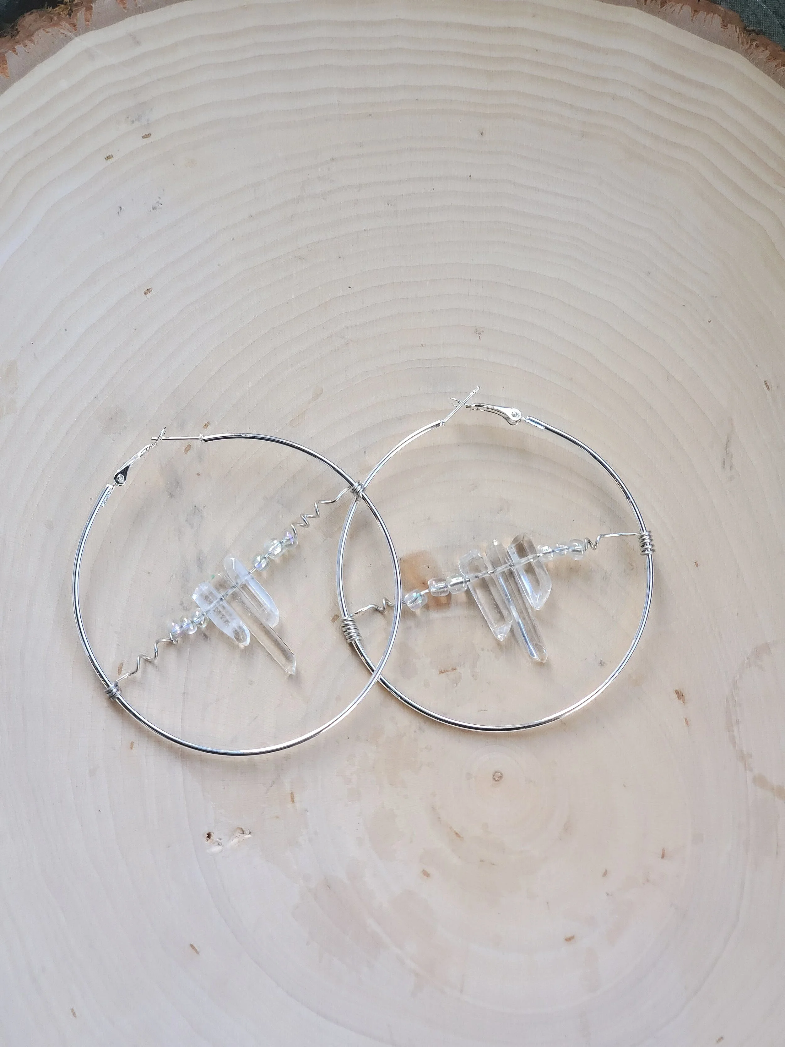 Clear Quartz Silver Hoops