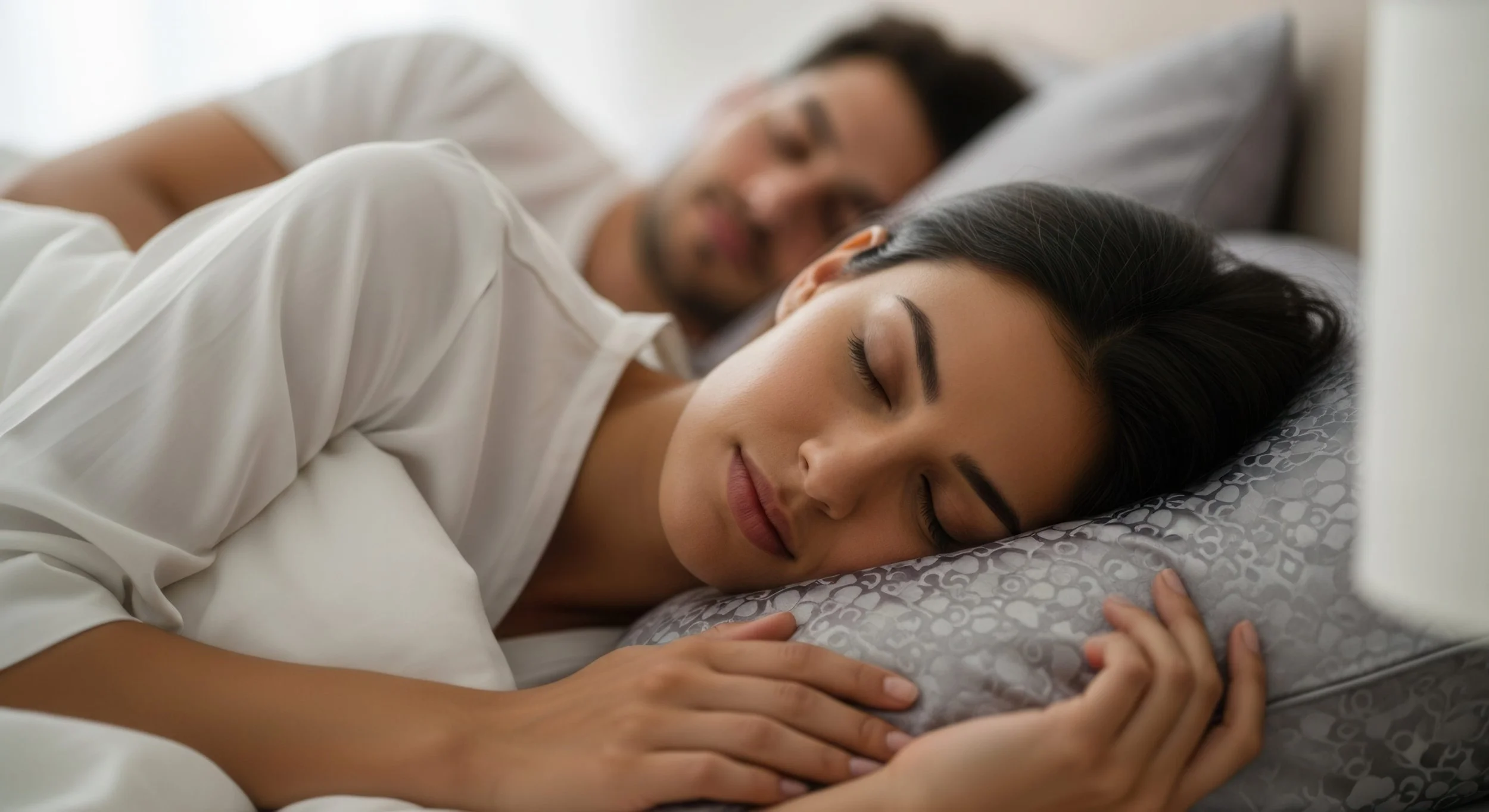 Woman and man peacefully sleeping