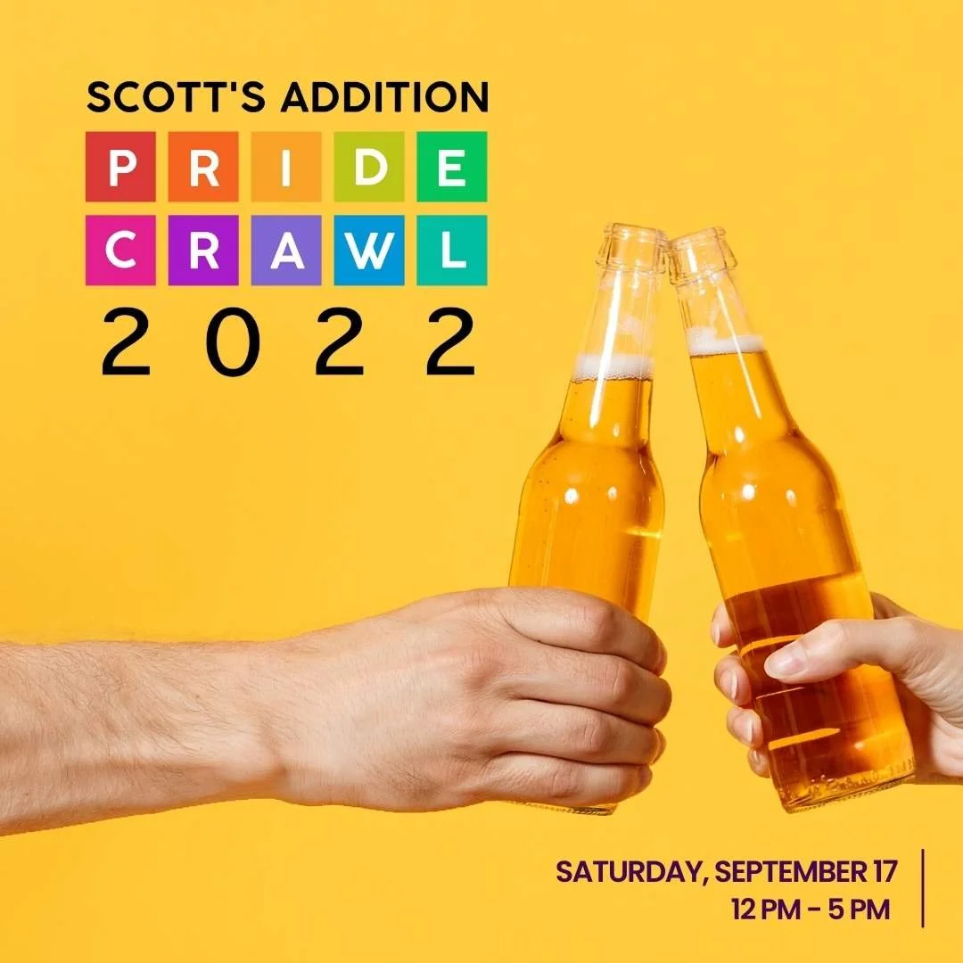 two people doing a cheers with two bottles against a yellow backdrop