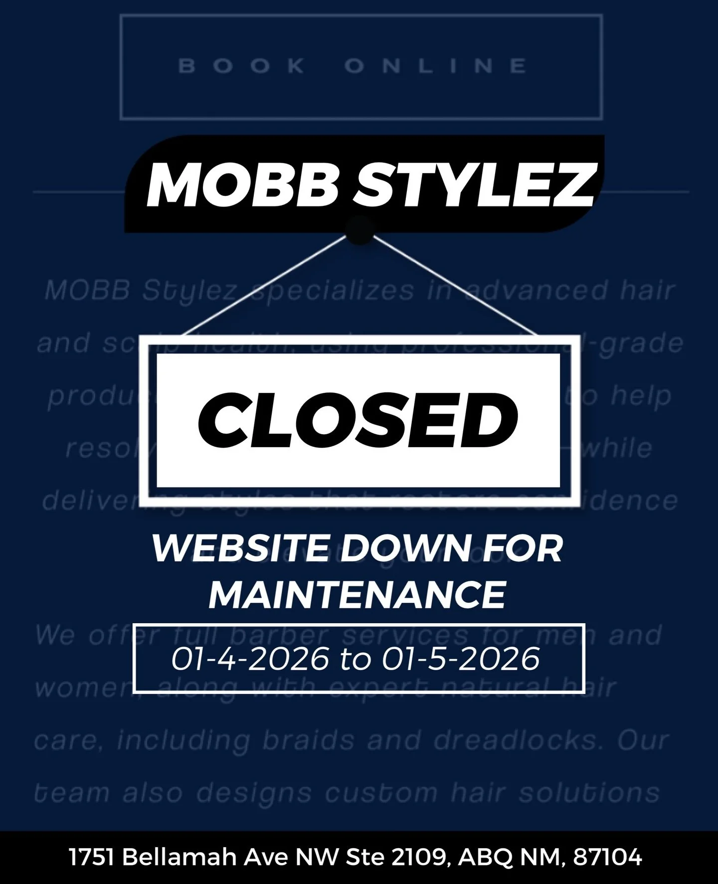 It&rsquo;s a new year, new vision, new focus,new services
Website will be down for maintenance

#mobbstylez #barber #salon  #naturalhair
